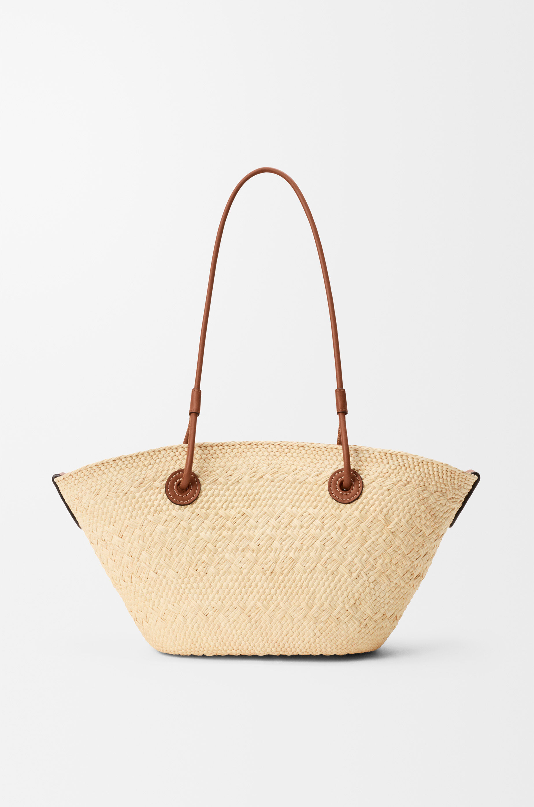LOEWE Small Anagram basket bag in iraca palm and calfskin Natural/Tan