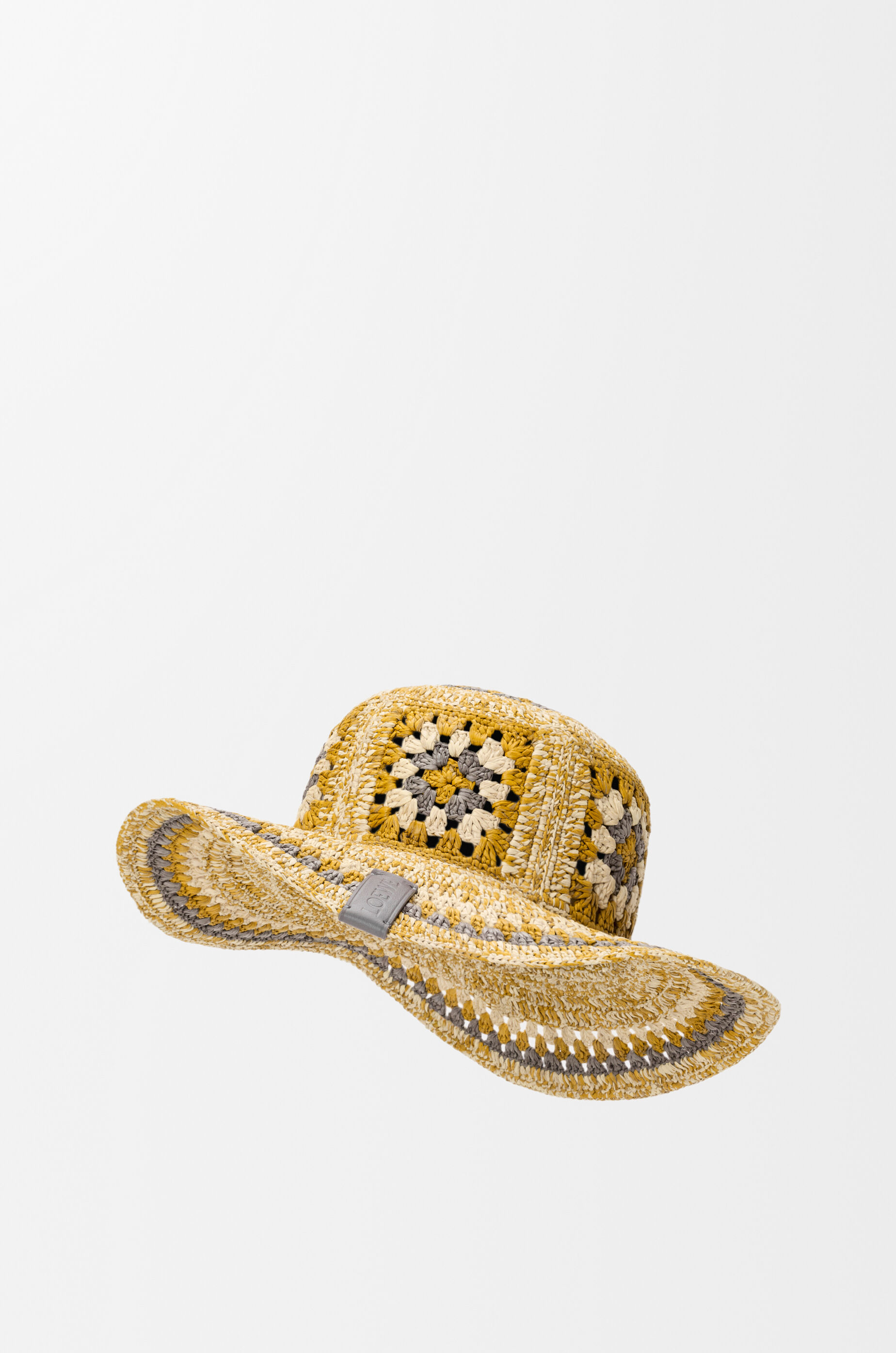 LOEWE Fisherman hat in raffia Pearl Grey/Mustard