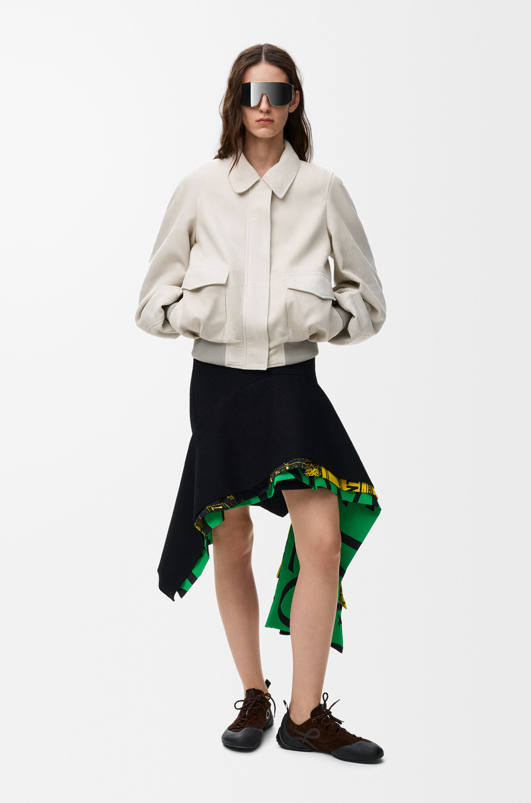 LOEWE Bomber jacket in suede goatskin Light Grey