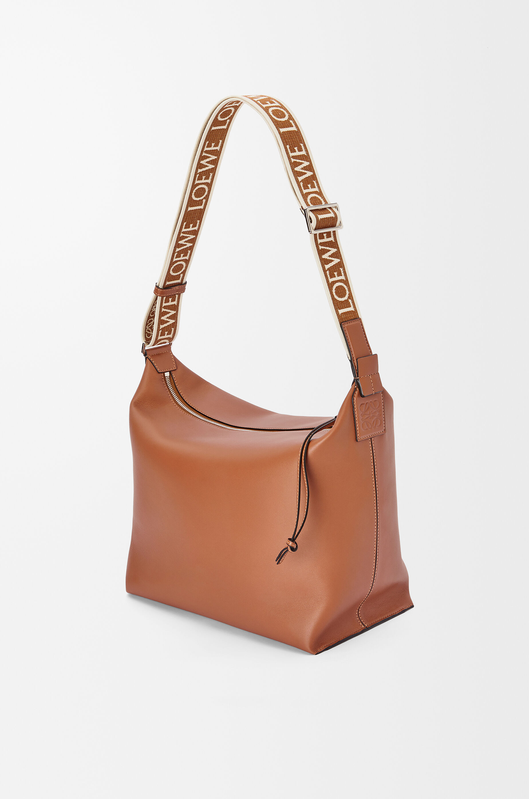 LOEWE Cubi Crossbody bag in supple smooth calfskin and jacquard Tan