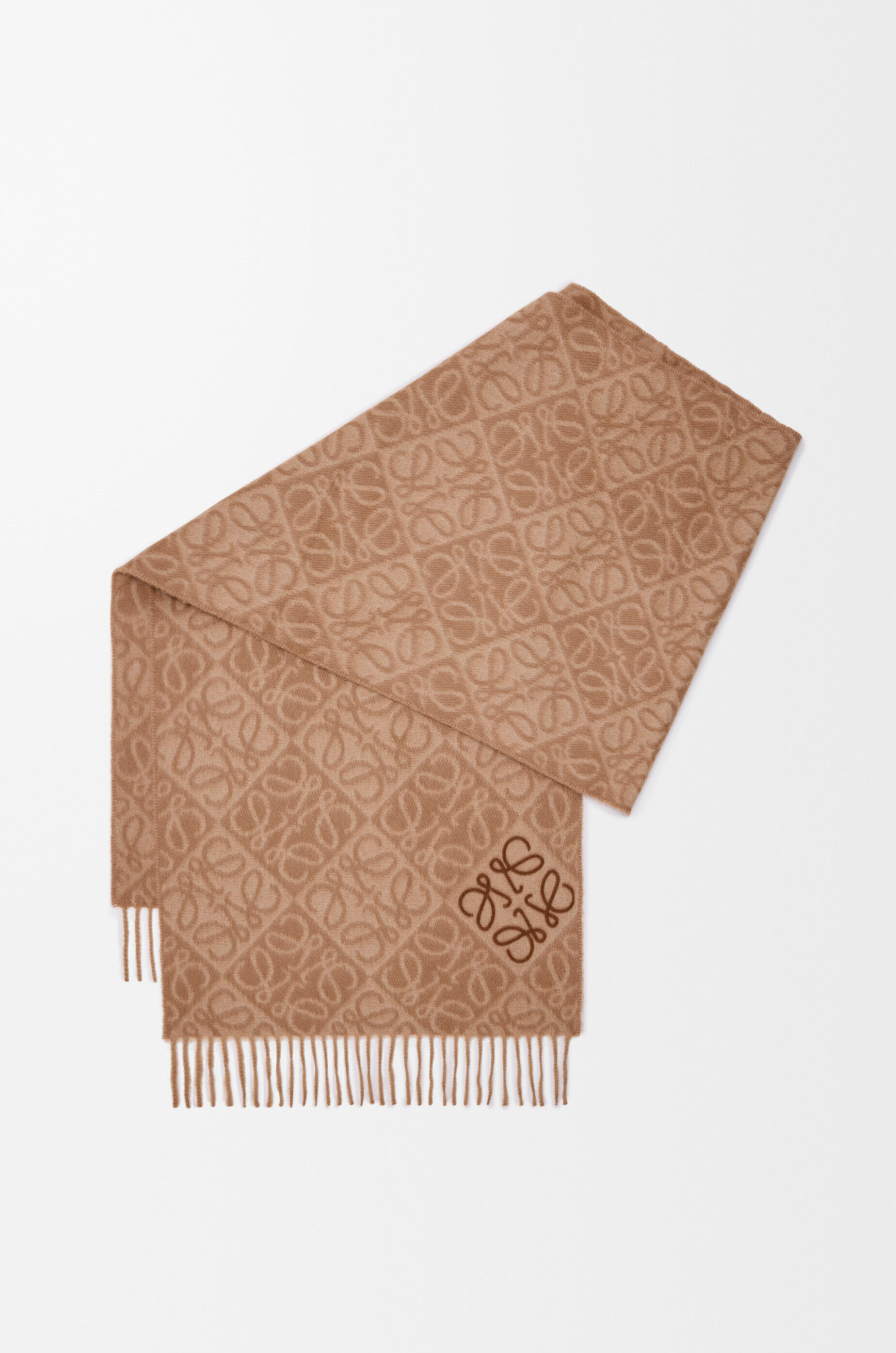 LOEWE Anagram scarf in wool and cashmere Mocha