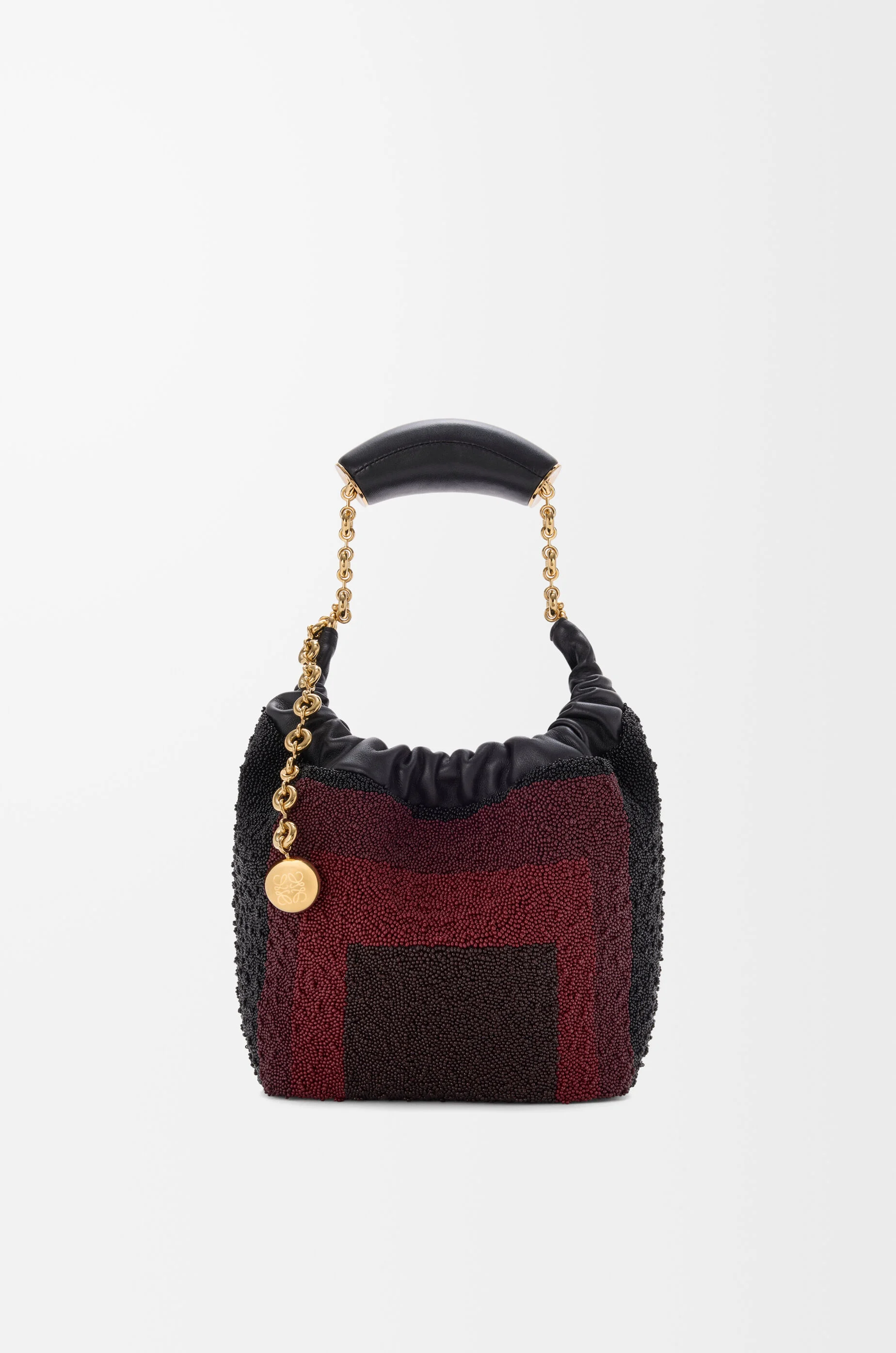 LOEWE Mini Squeeze bag in beaded leather Black/Burgundy