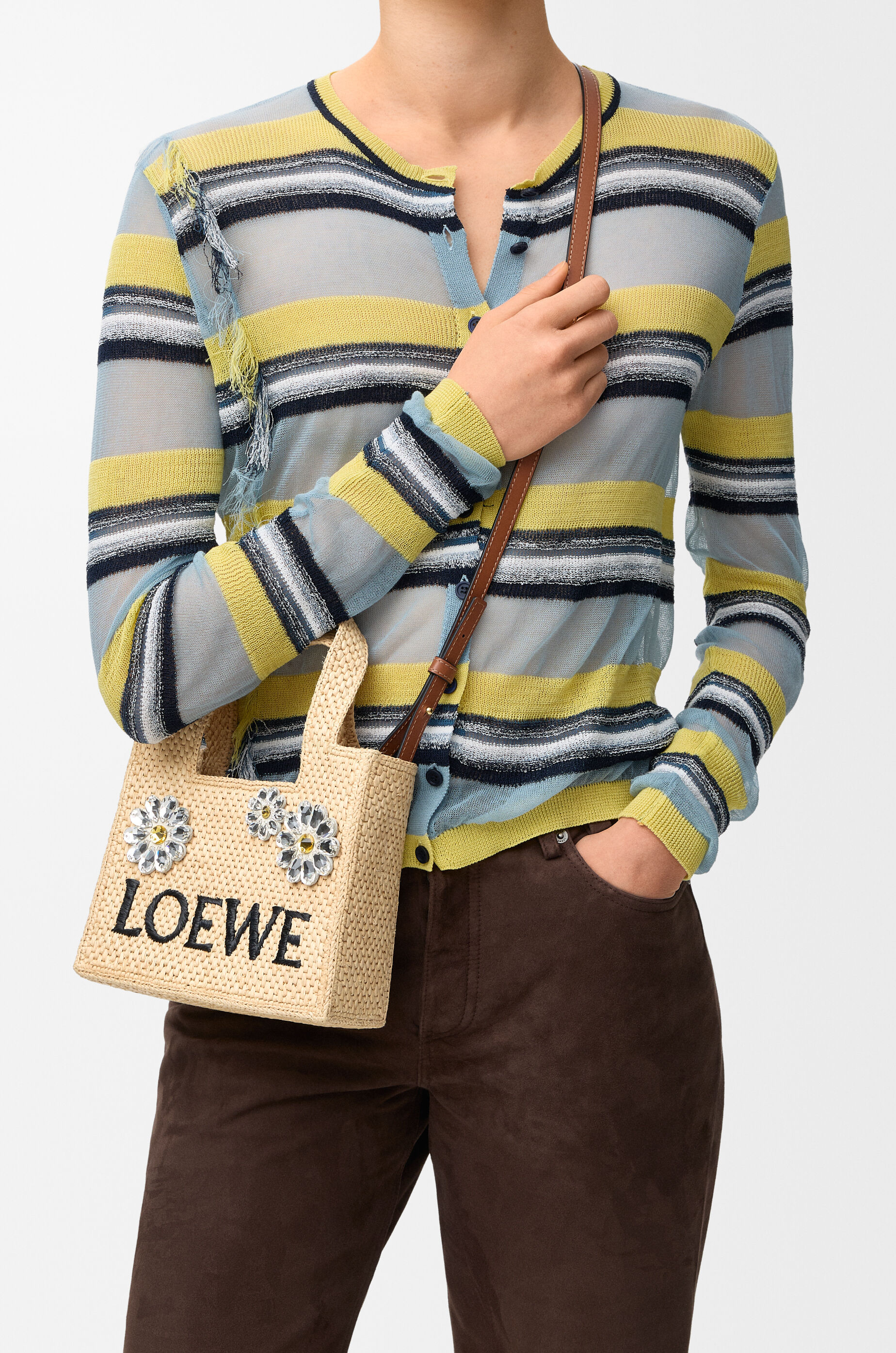 LOEWE Mini LOEWE Font tote in raffia Natural