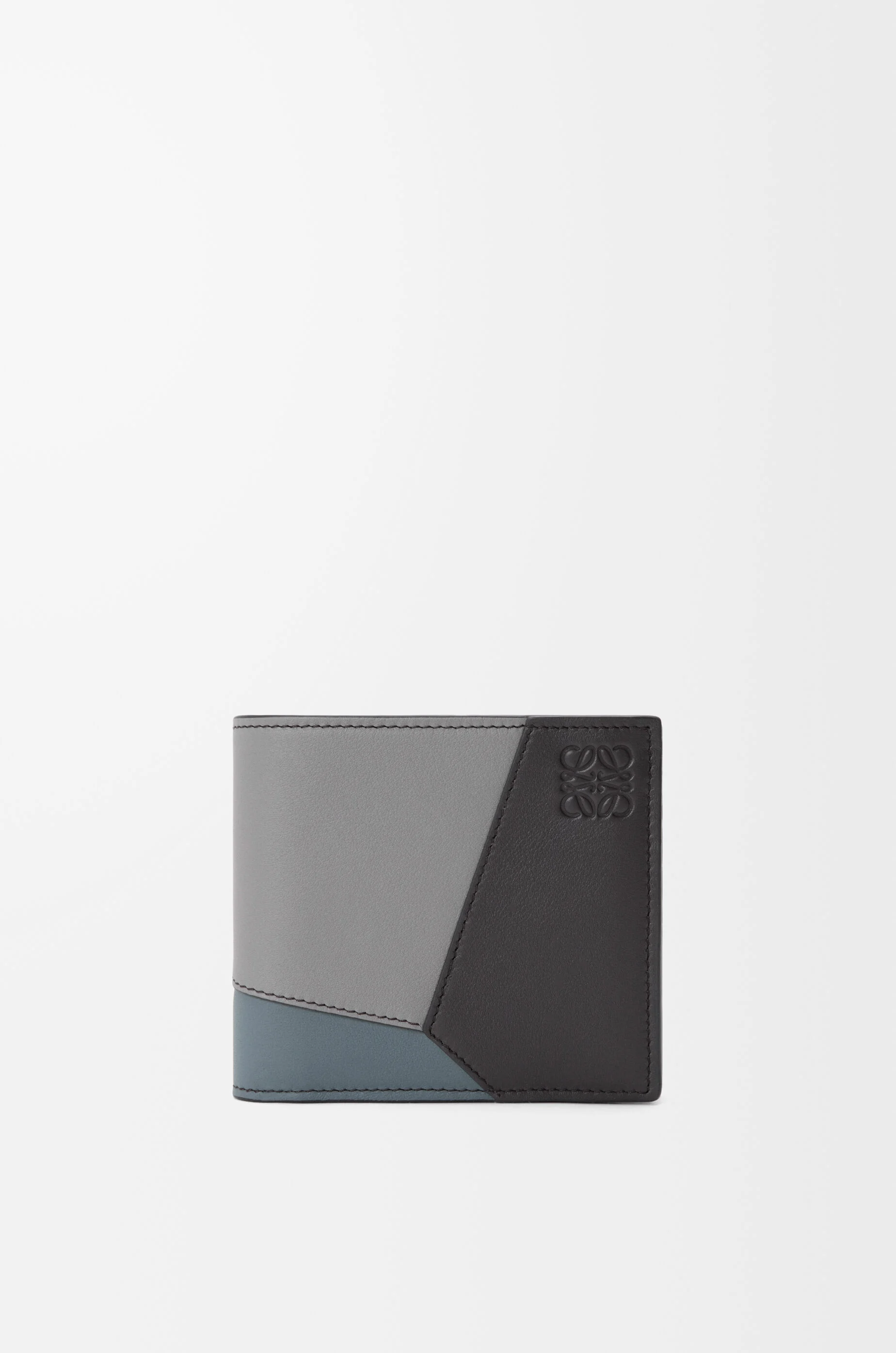 LOEWE Puzzle bifold coin wallet in classic calfskin Asphalt Grey/Storm Blue