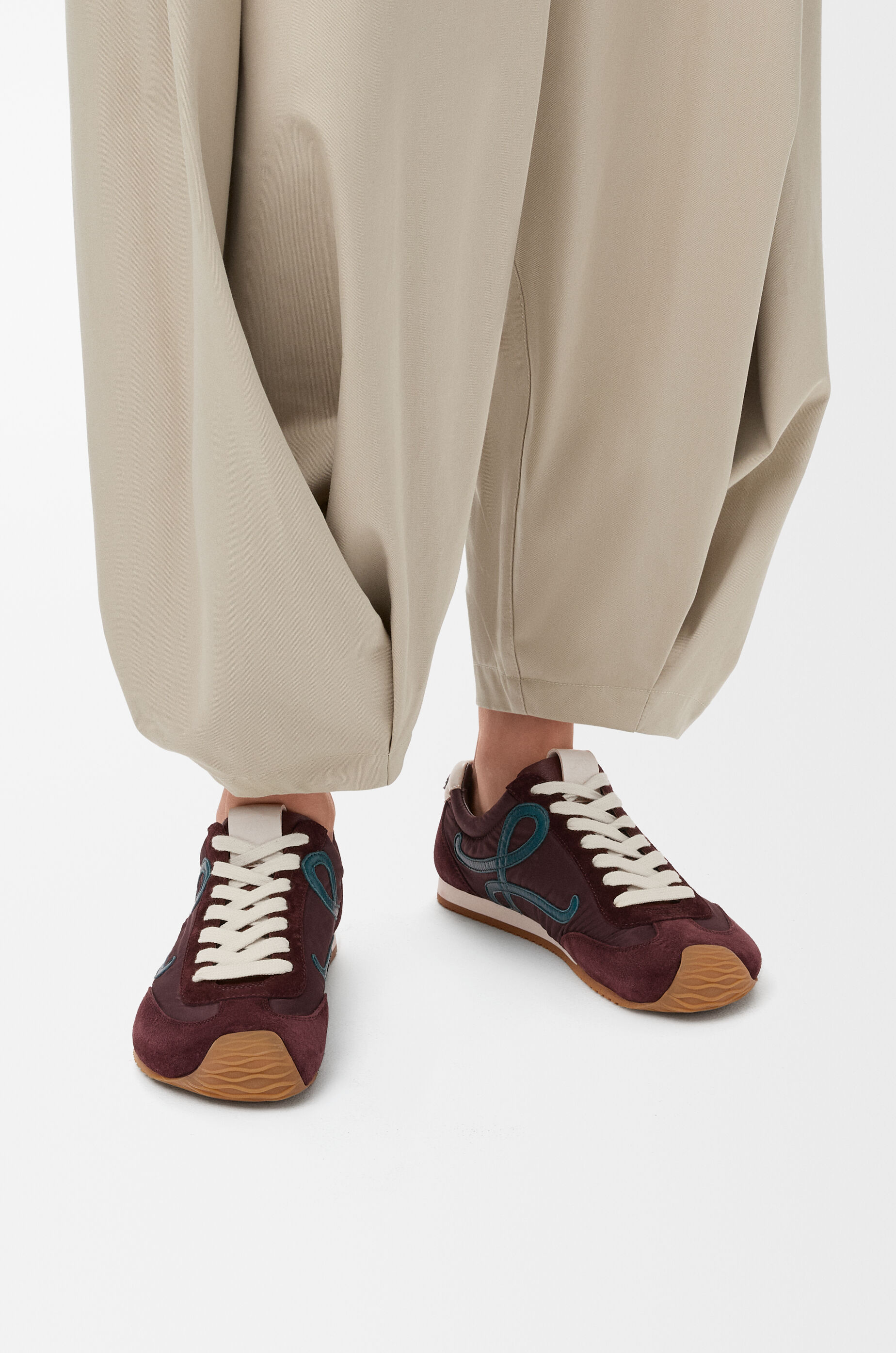 LOEWE Ballet Runner 2.0 in nylon and calfskin Burgundy/Duck Blue/Dough