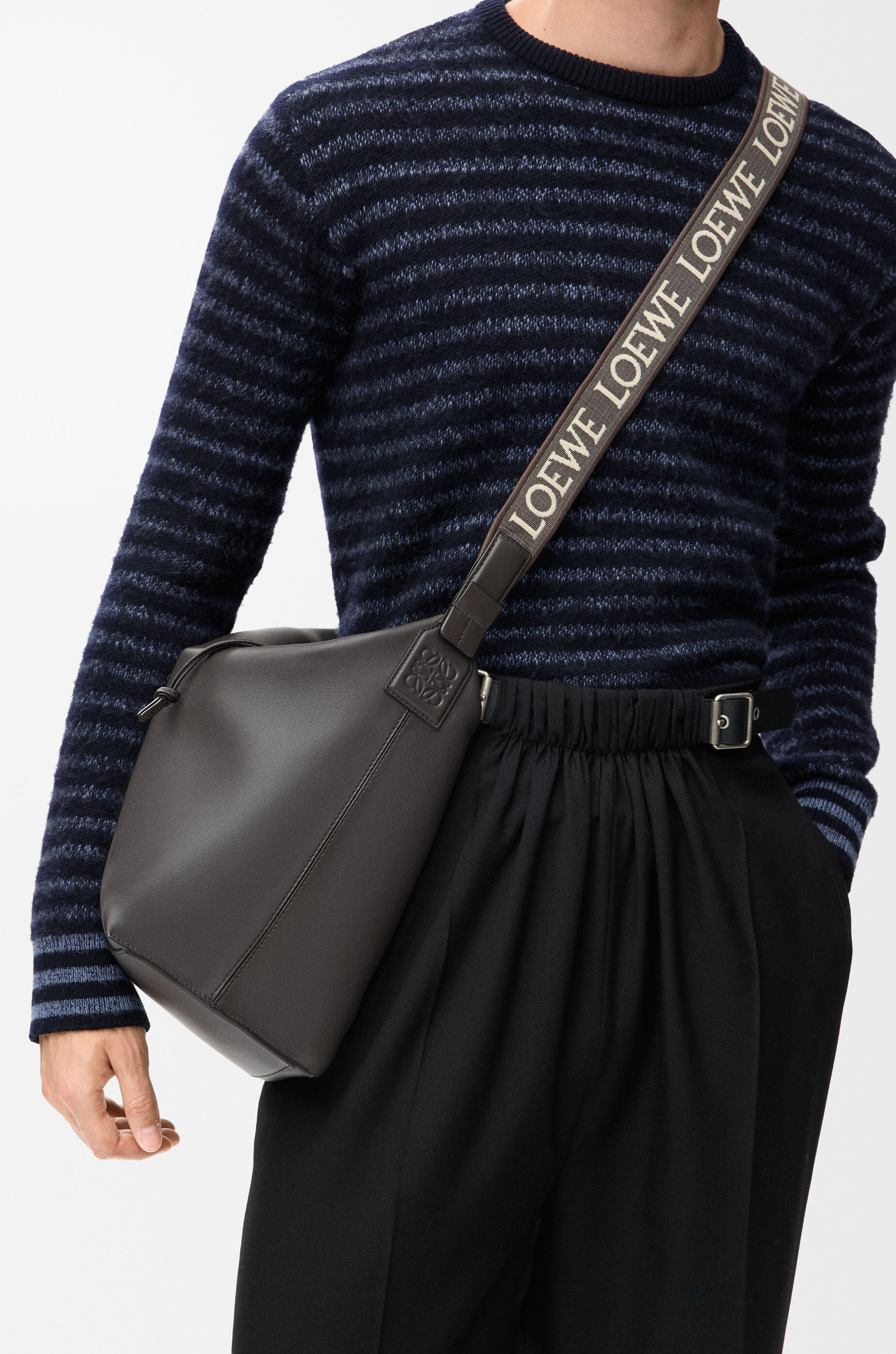 LOEWE Cubi crossbody bag in supple smooth calfskin and jacquard Dark Grey