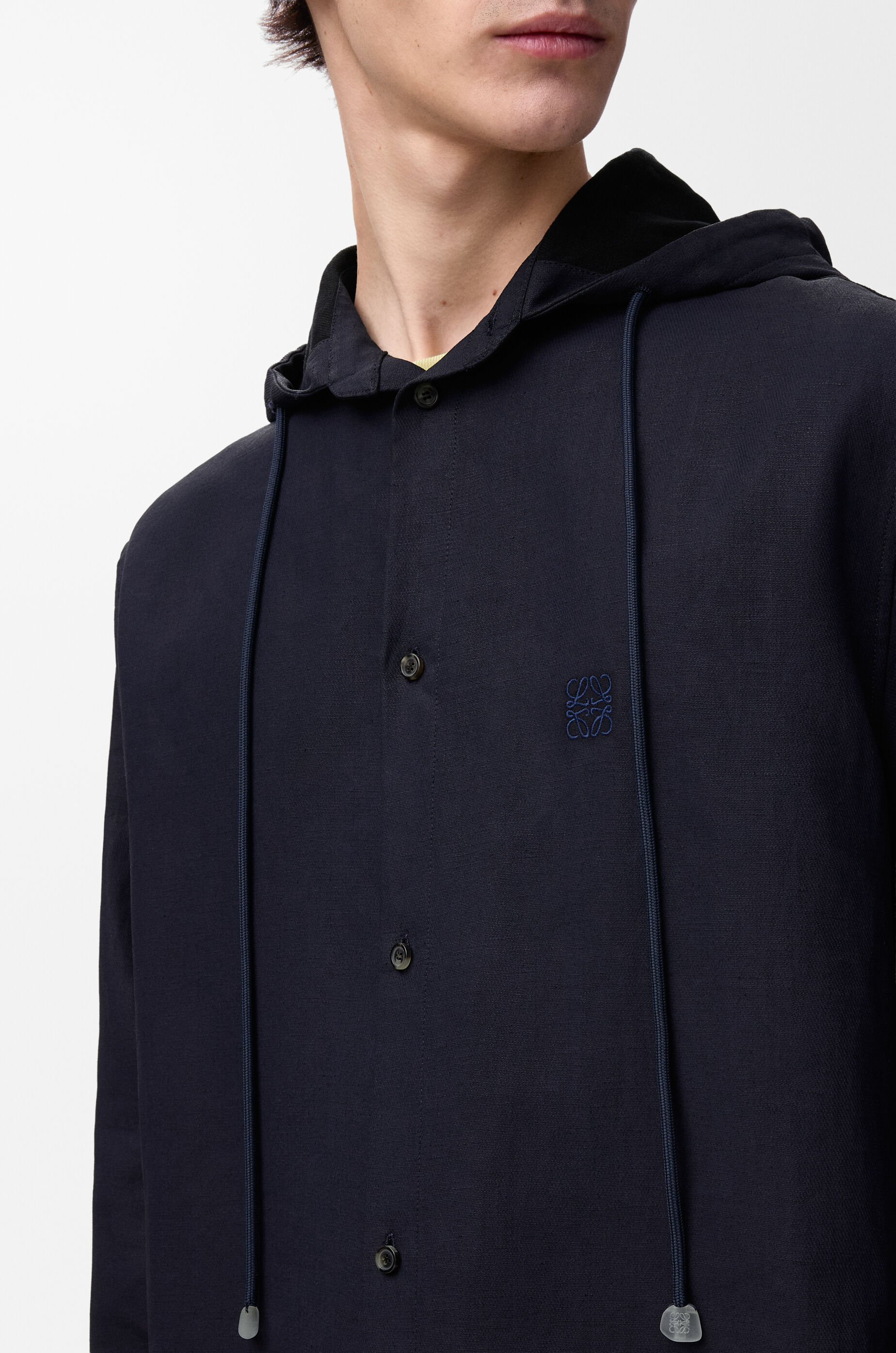 LOEWE Hooded shirt in cotton and linen Navy/Black