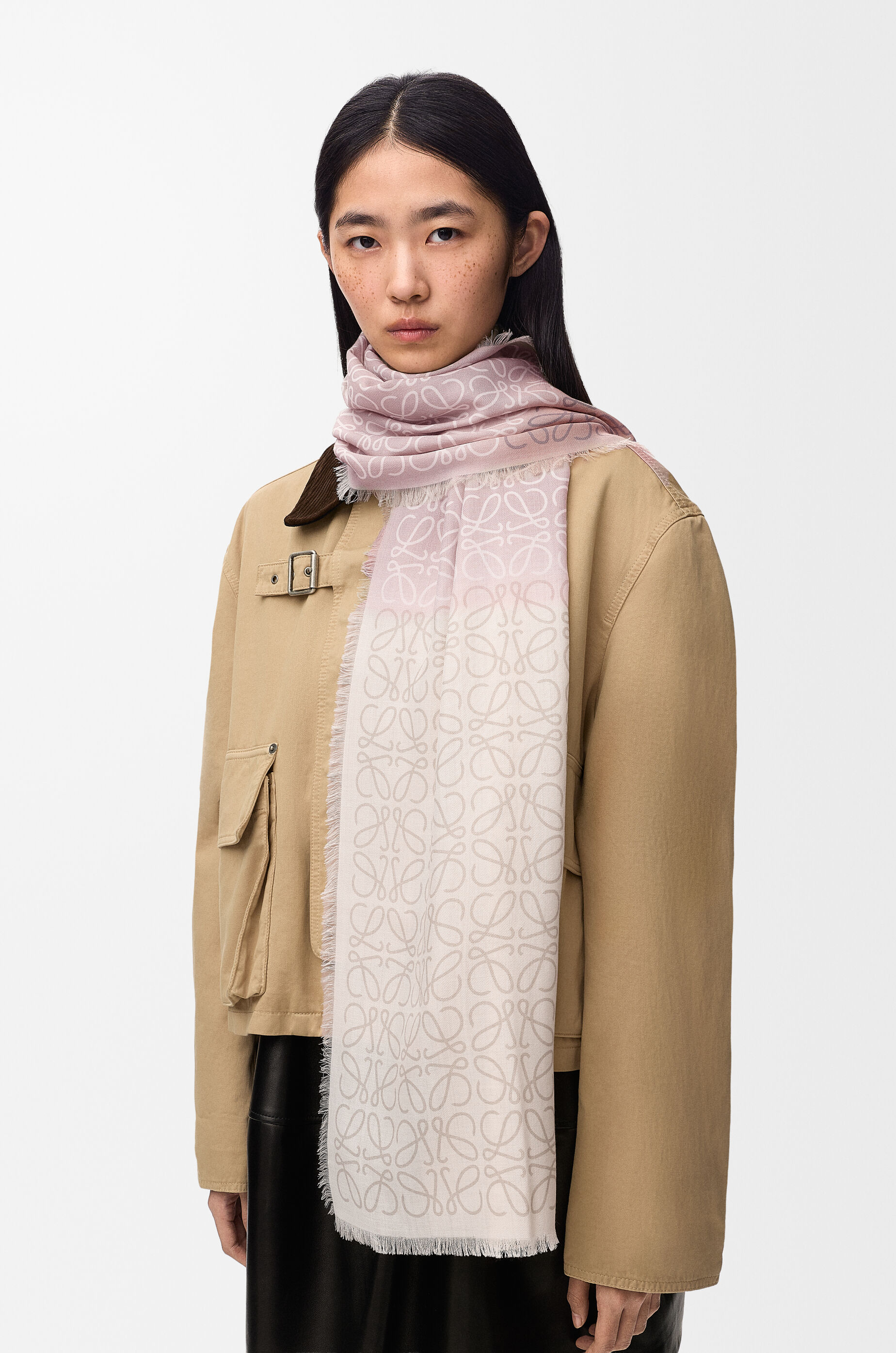LOEWE Scarf in wool, silk and cashmere blend Light Pink/Beige