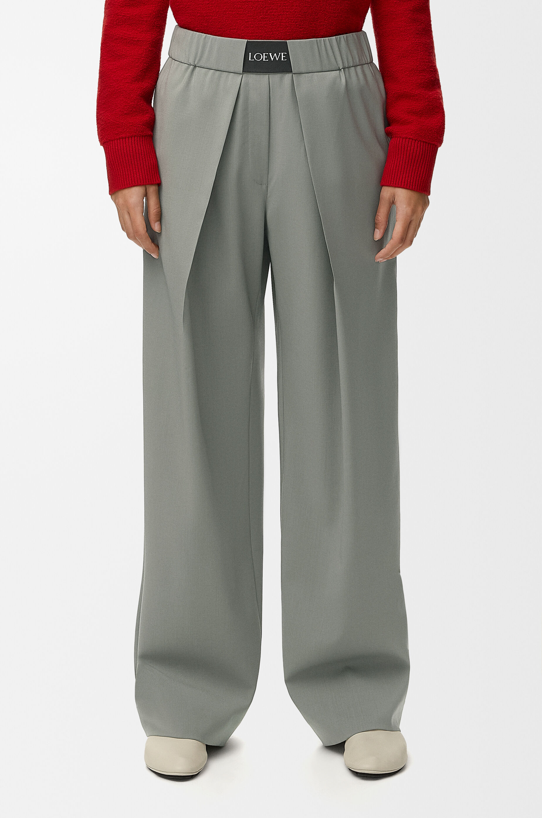 LOEWE Elasticated trousers in wool Light Sage