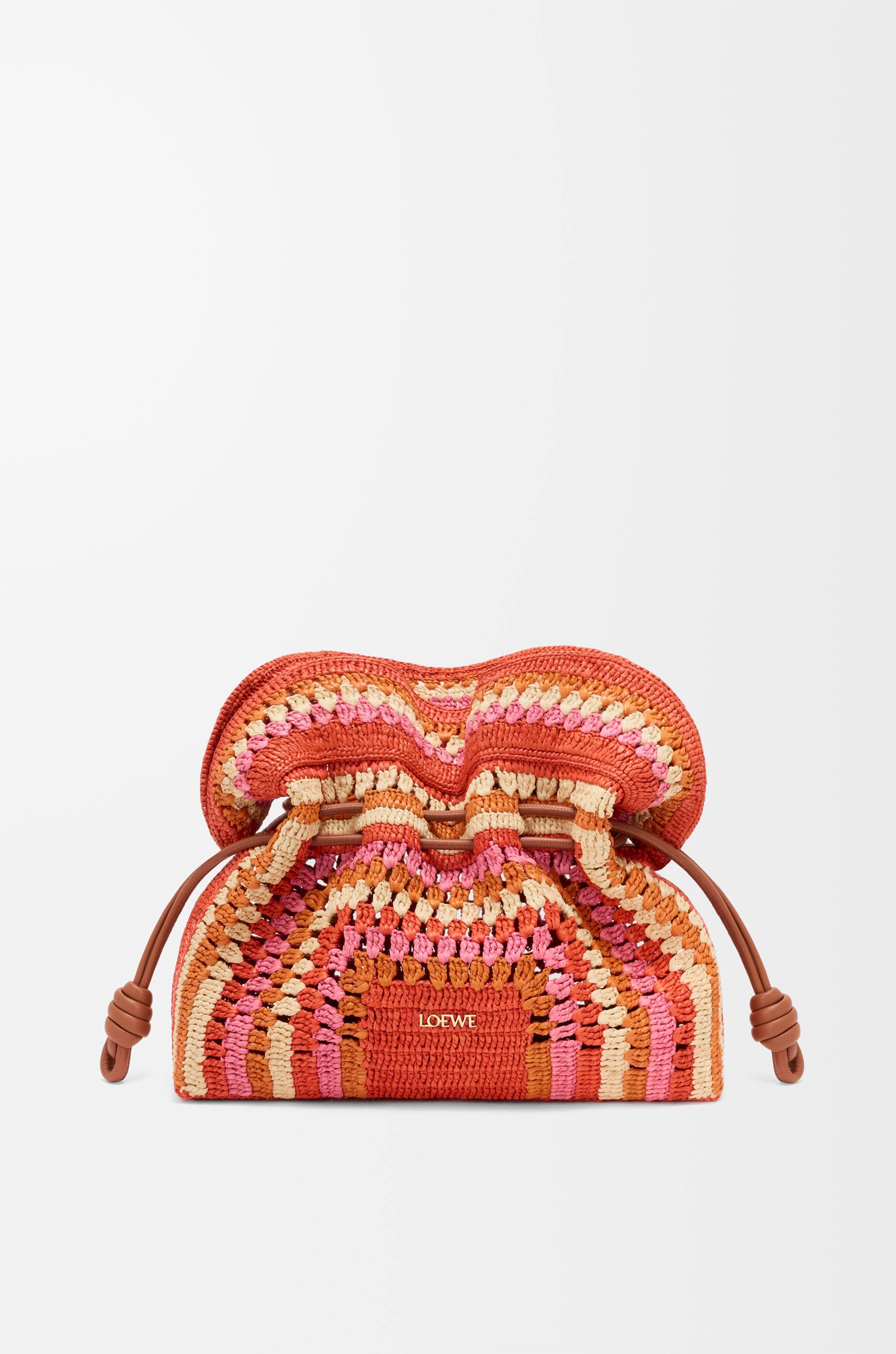 LOEWE Medium Flamenco clutch in raffia and calfskin Bright Orange/Pink