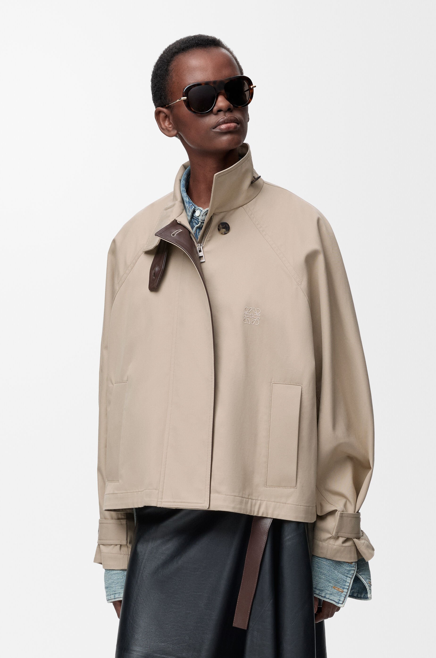 LOEWE Short parka in cotton and silk Beige