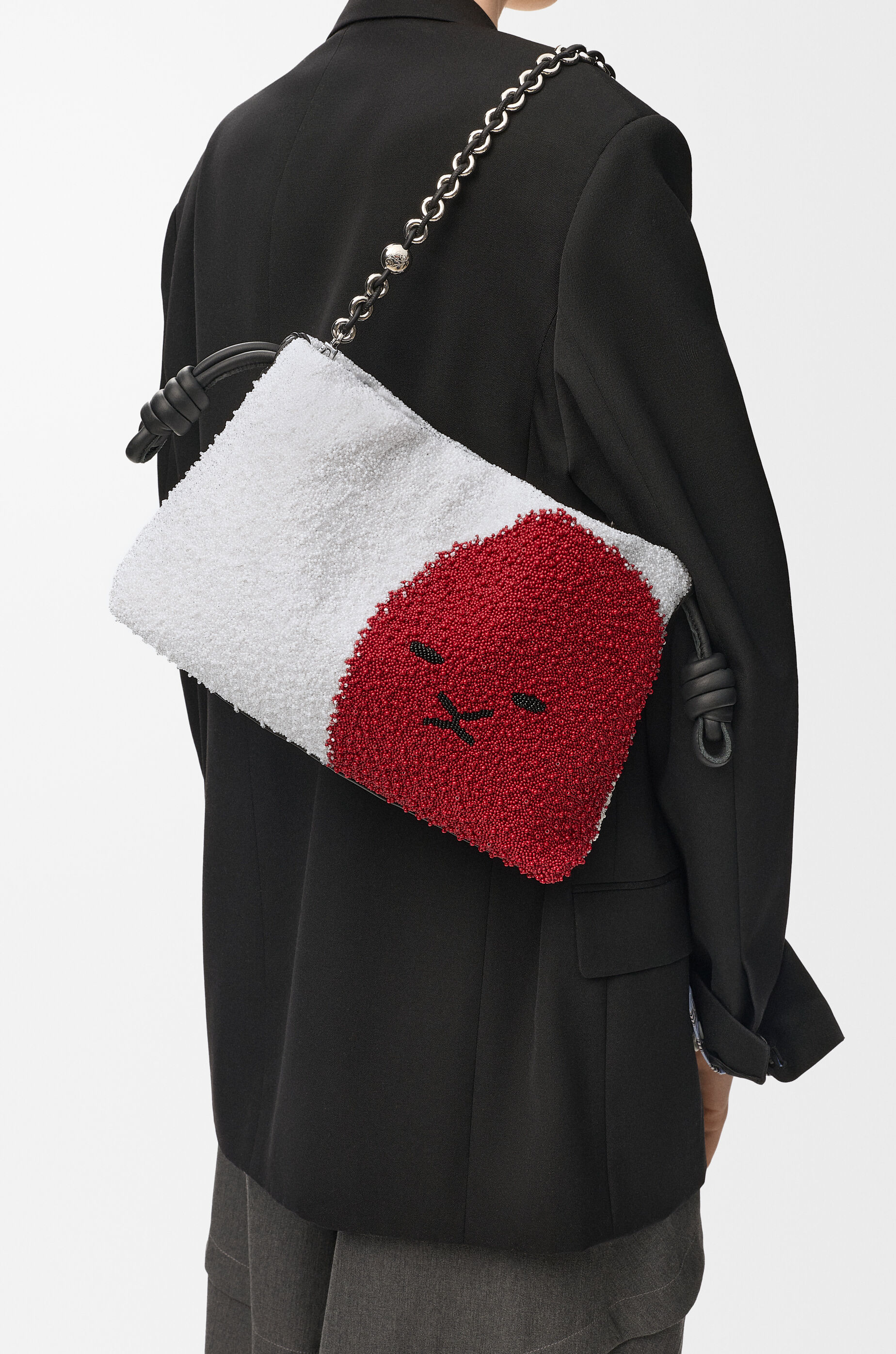 LOEWE Medium Lion Beads Flamenco purse in beaded canvas and calfskin White/Red