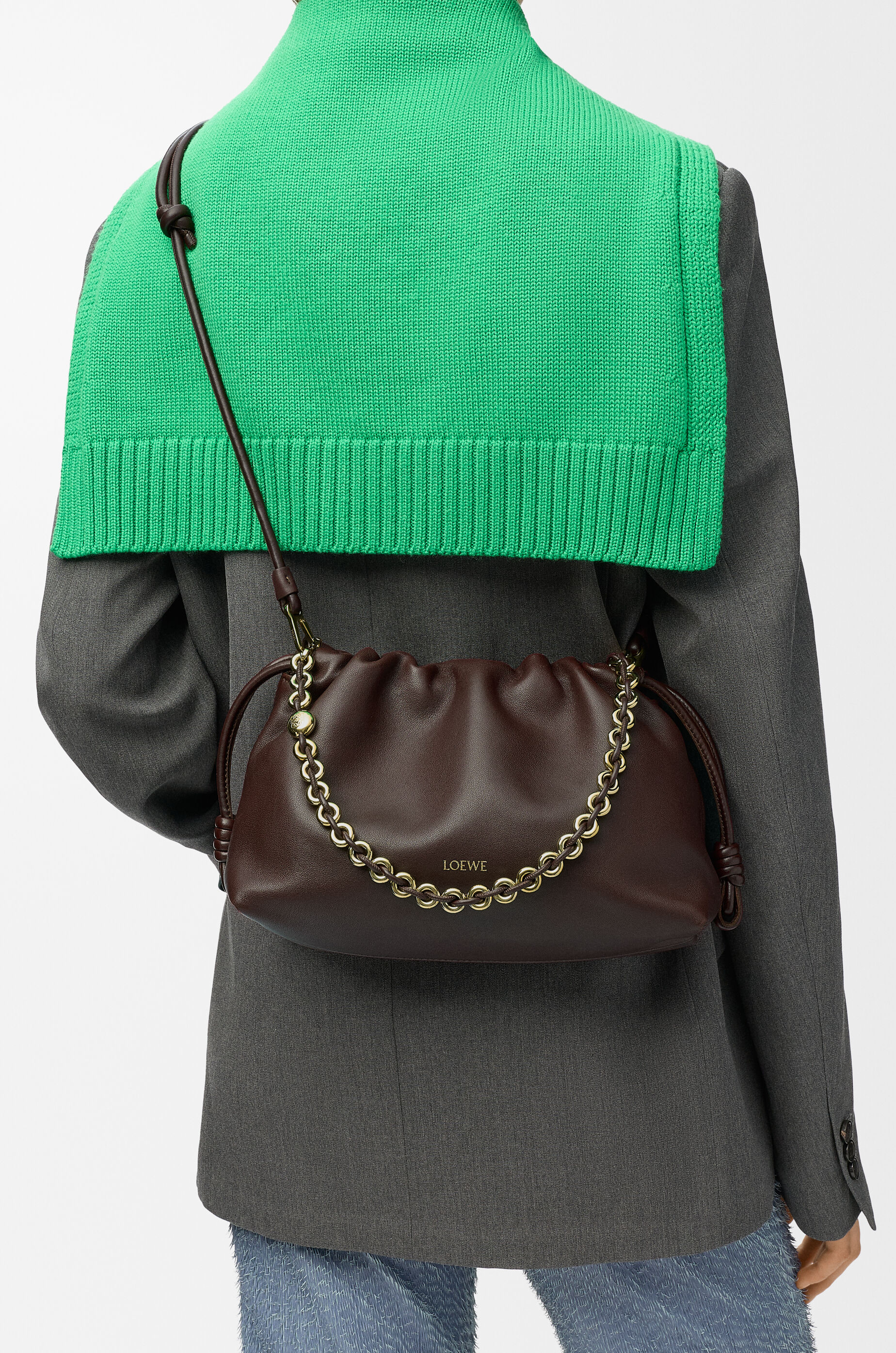 LOEWE Medium Flamenco purse in mellow nappa lambskin Dark Chestnut