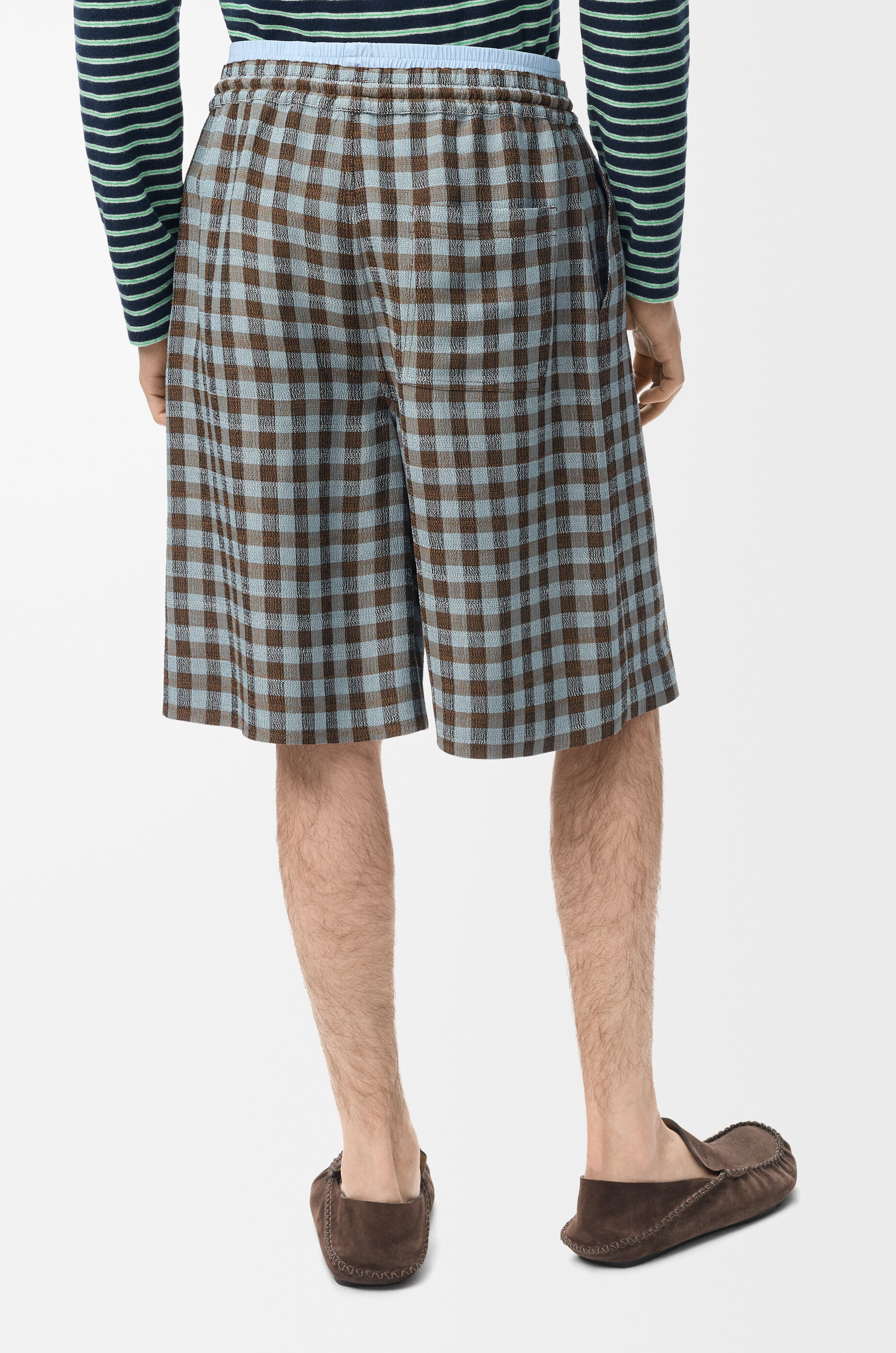 LOEWE Shorts in viscose and linen blend Blue/Brown