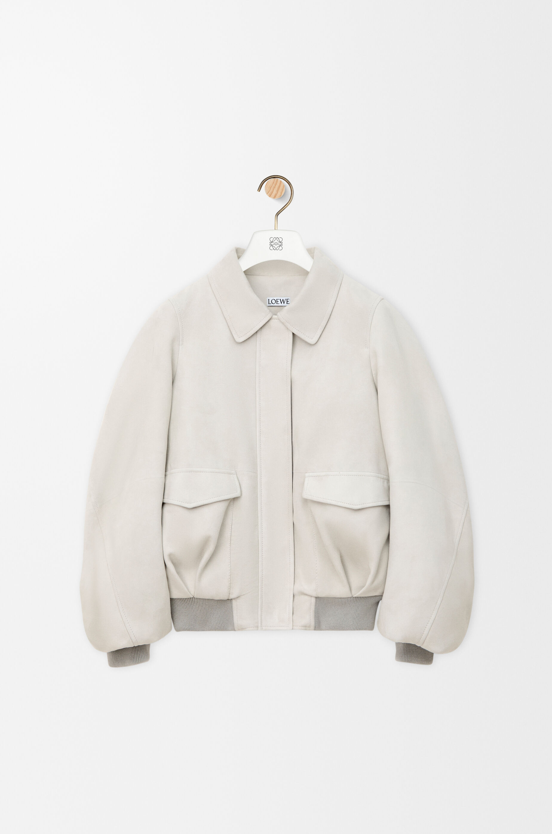 LOEWE Bomber jacket in suede goatskin Light Grey
