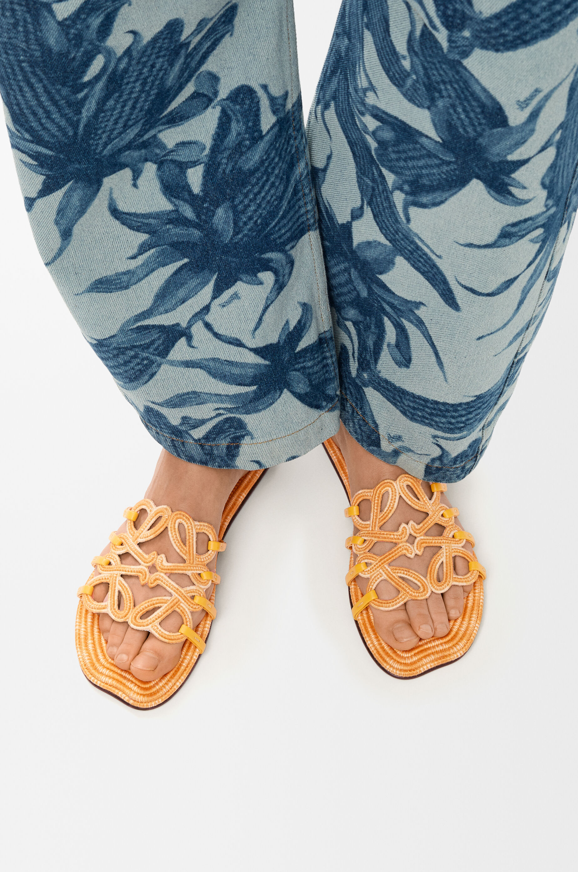 LOEWE Petal Anagram slide in embroidered canvas Golden Yellow