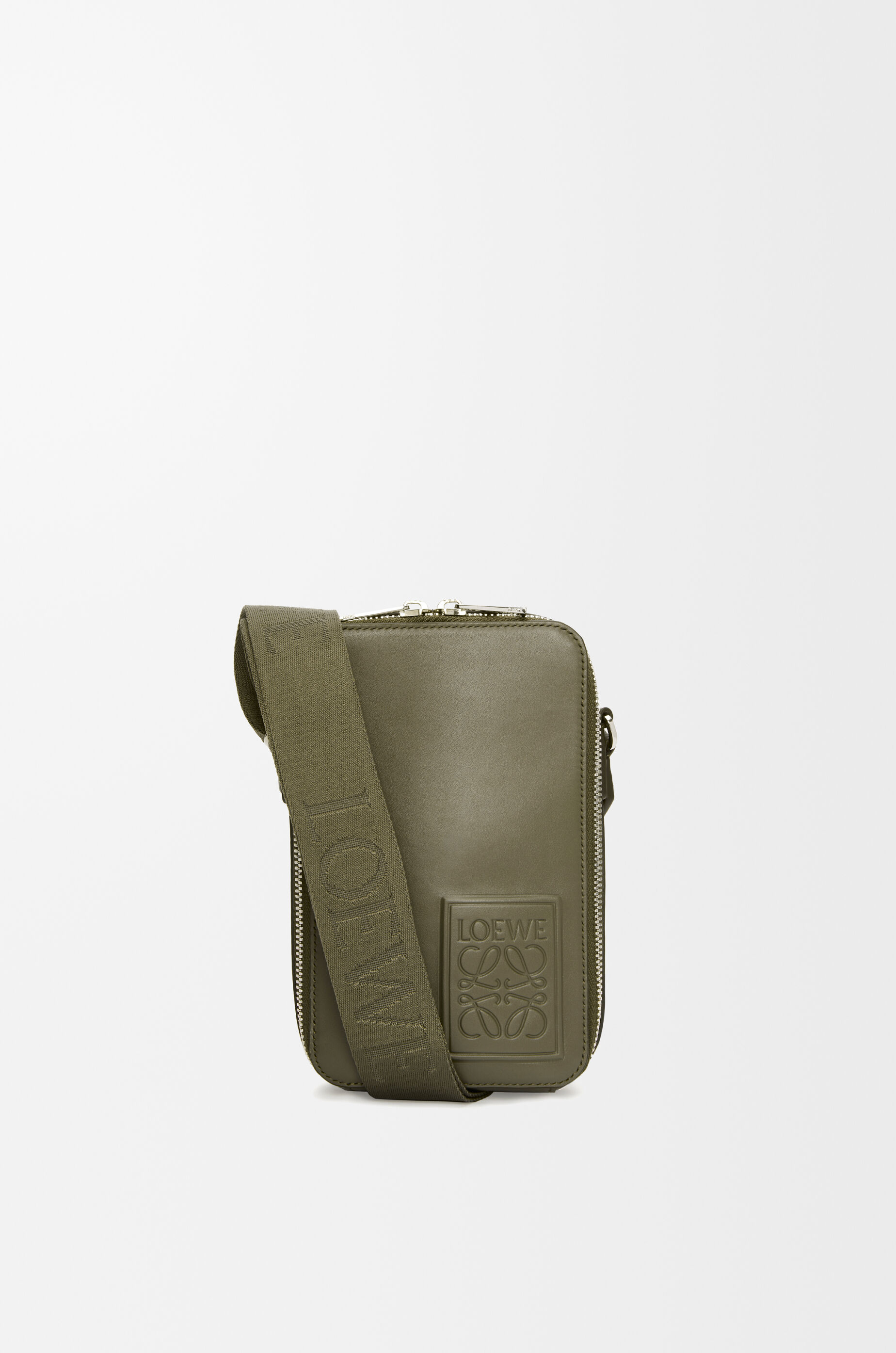 LOEWE Vertical crossbody pocket in satin calfskin Khaki Green