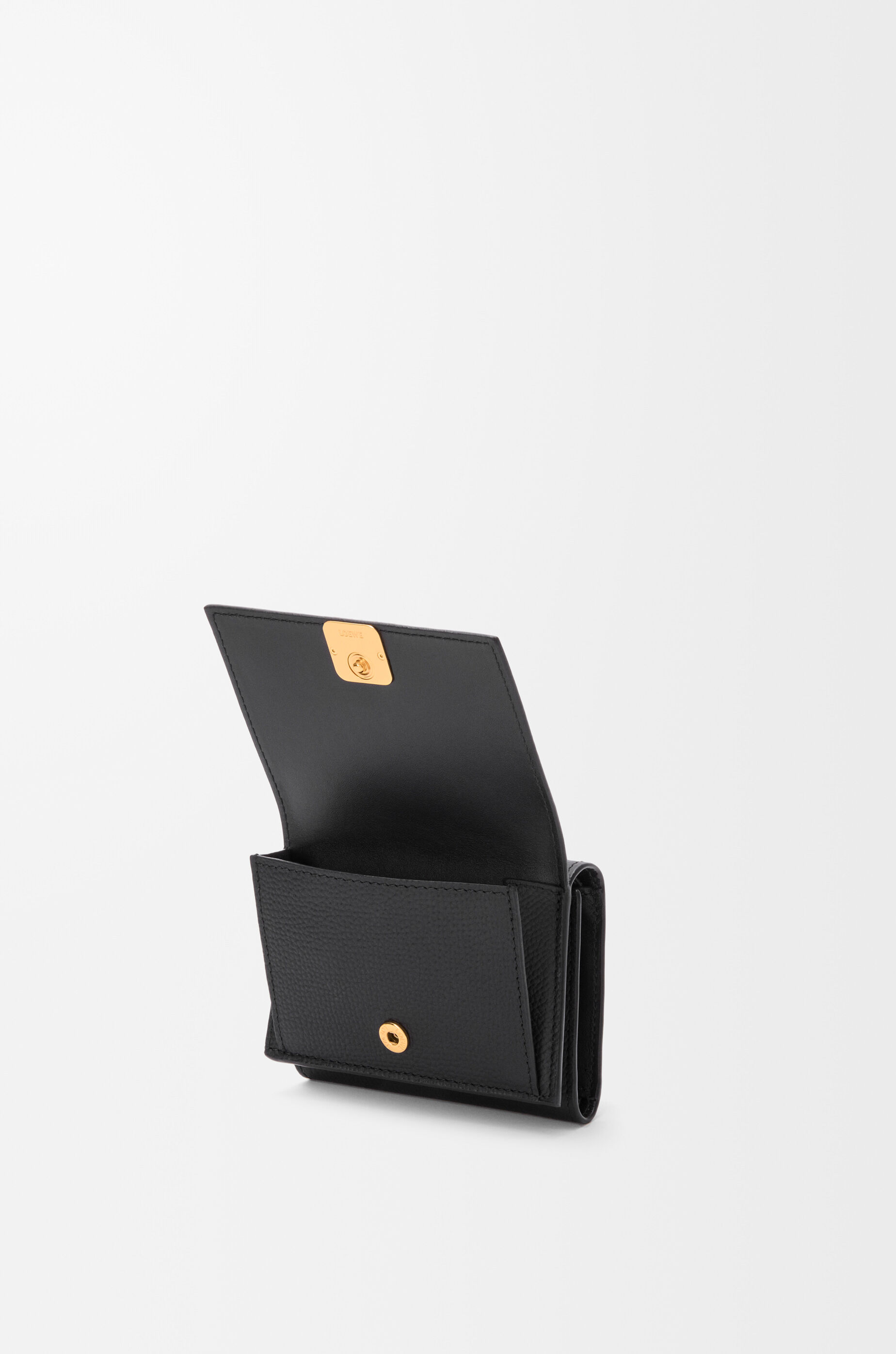 LOEWE Anagram trifold wallet in pebble grained calfskin Black/Gold