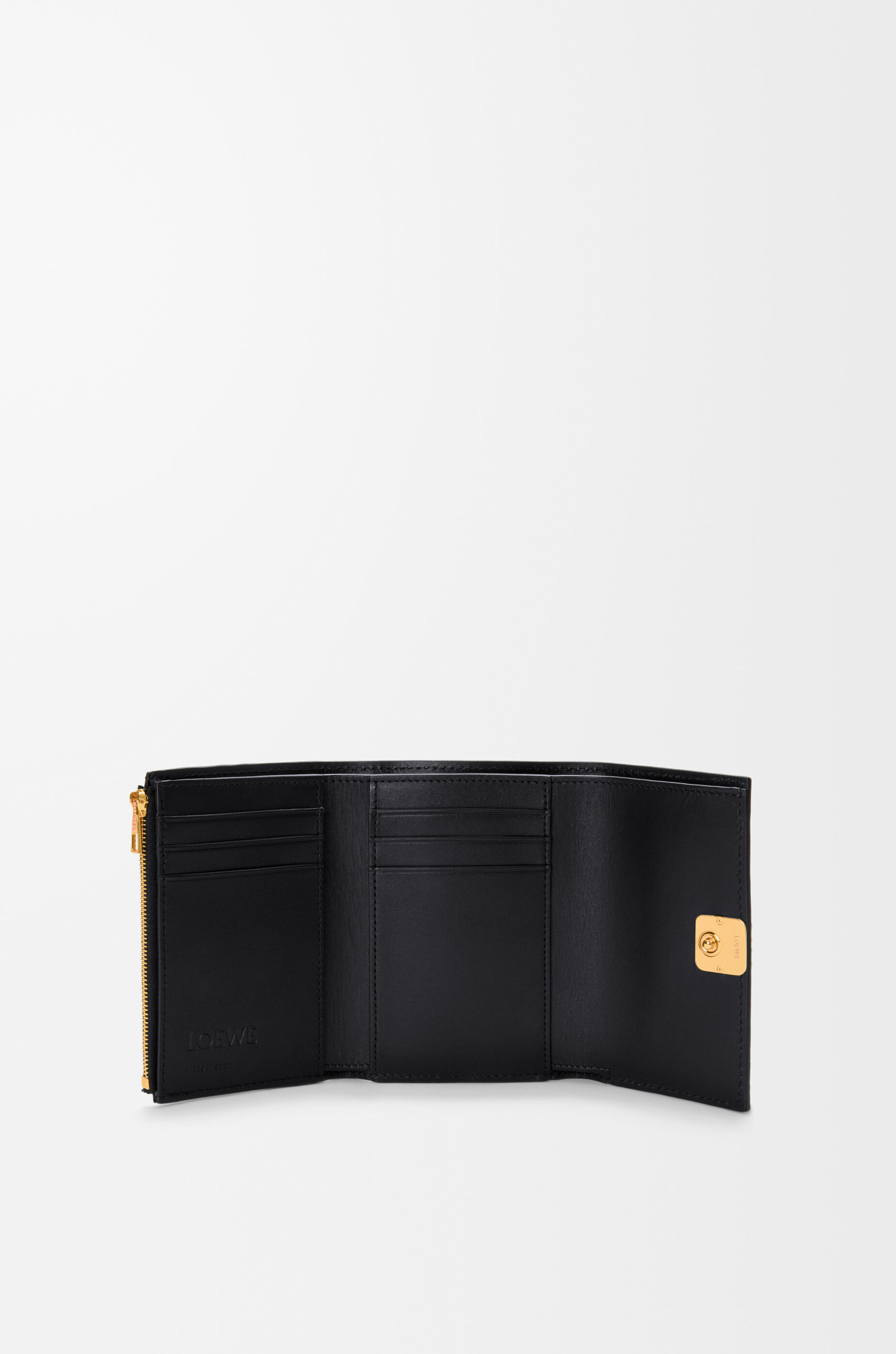 LOEWE Anagram small vertical wallet in pebble grained calfskin Black/Gold