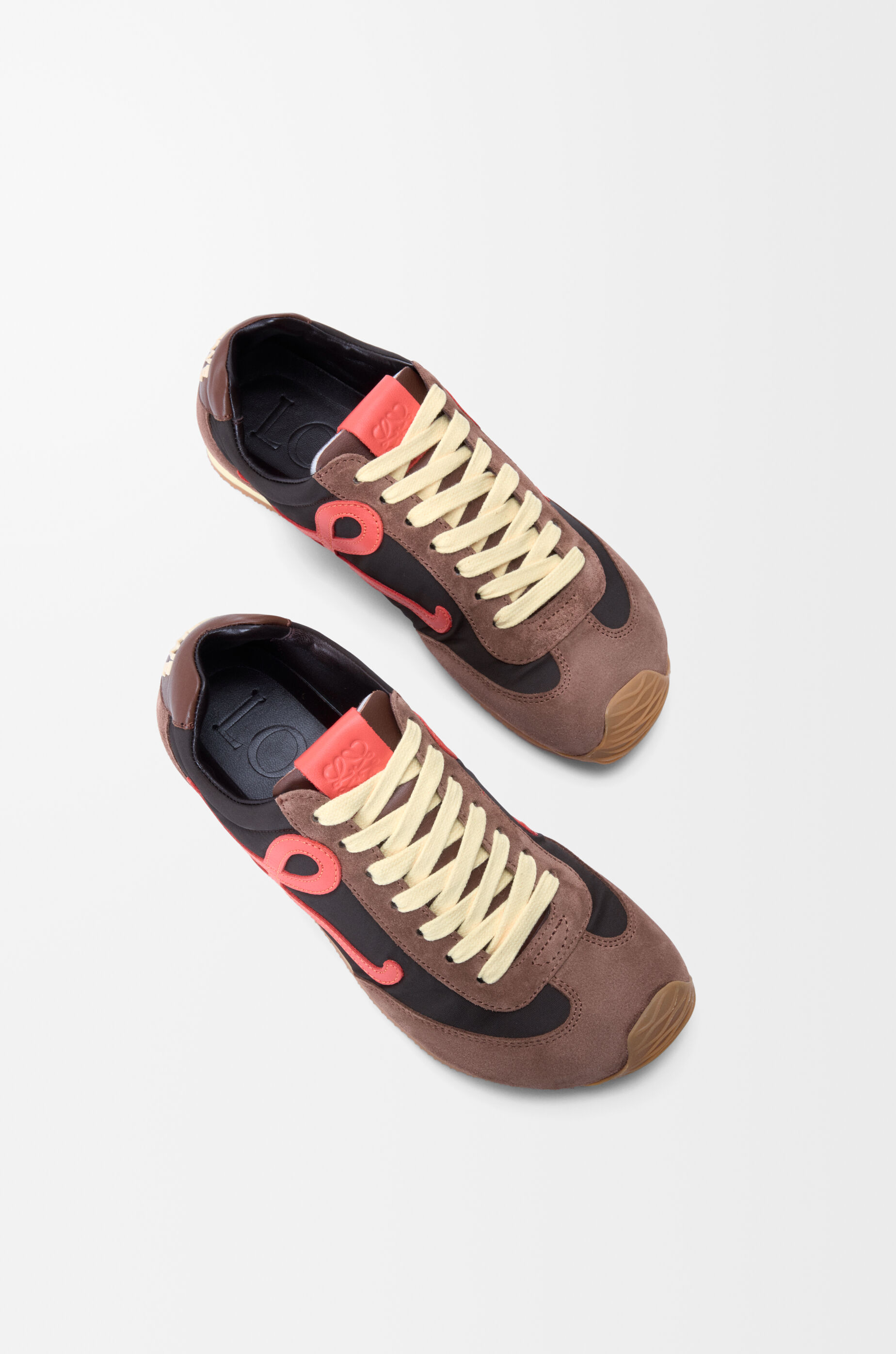 LOEWE Ballet Runner 2.0 in nylon and calfskin Chocolate/Coral/Yellow