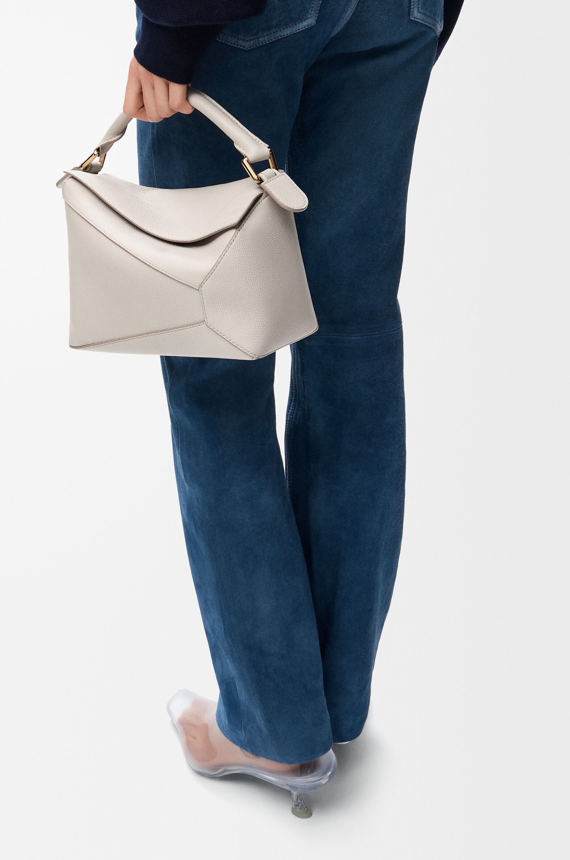 LOEWE Small Puzzle Edge bag in soft grained calfskin Light Ghost