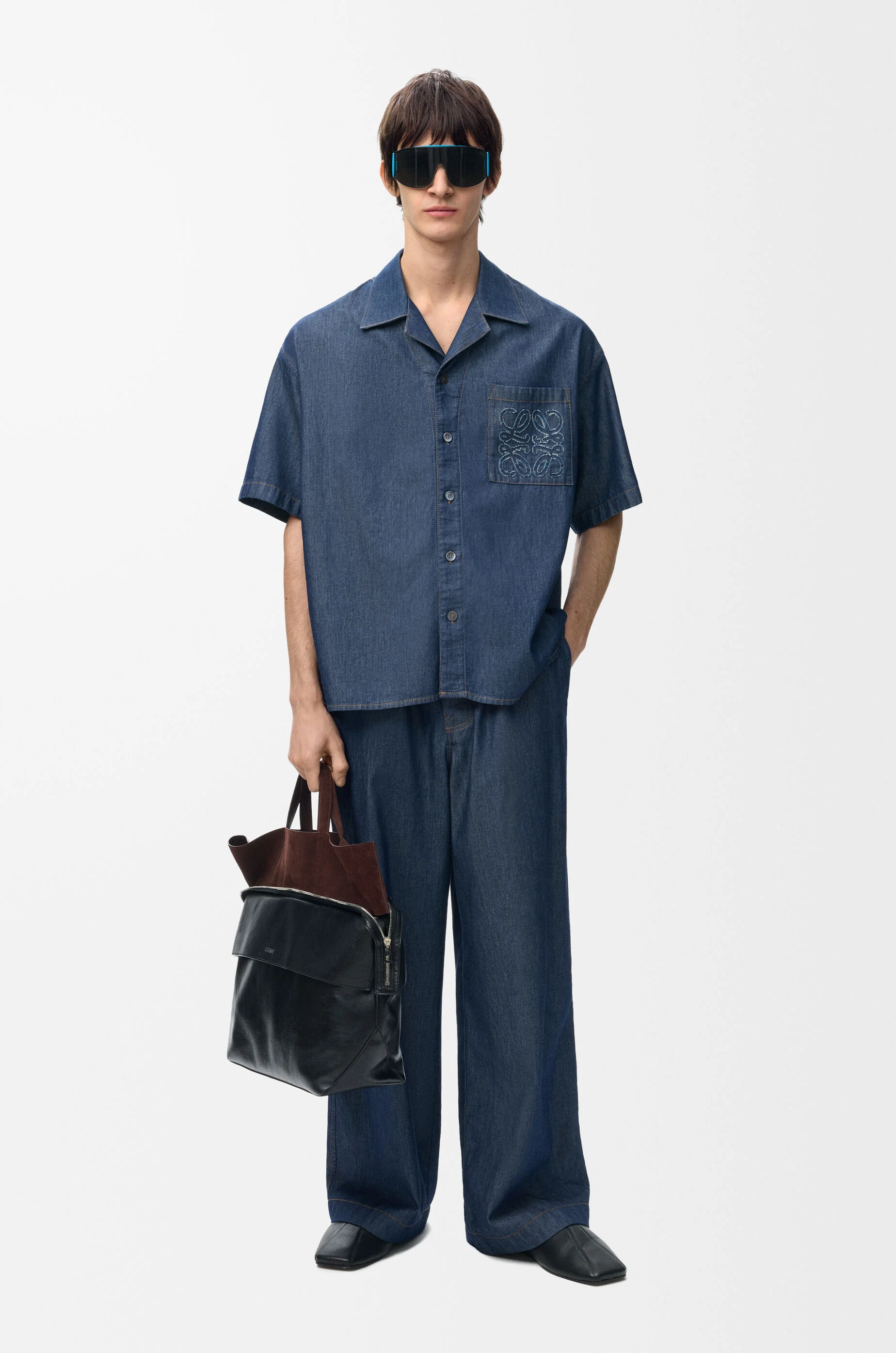 LOEWE Drawstring trousers in cotton Denim Blue