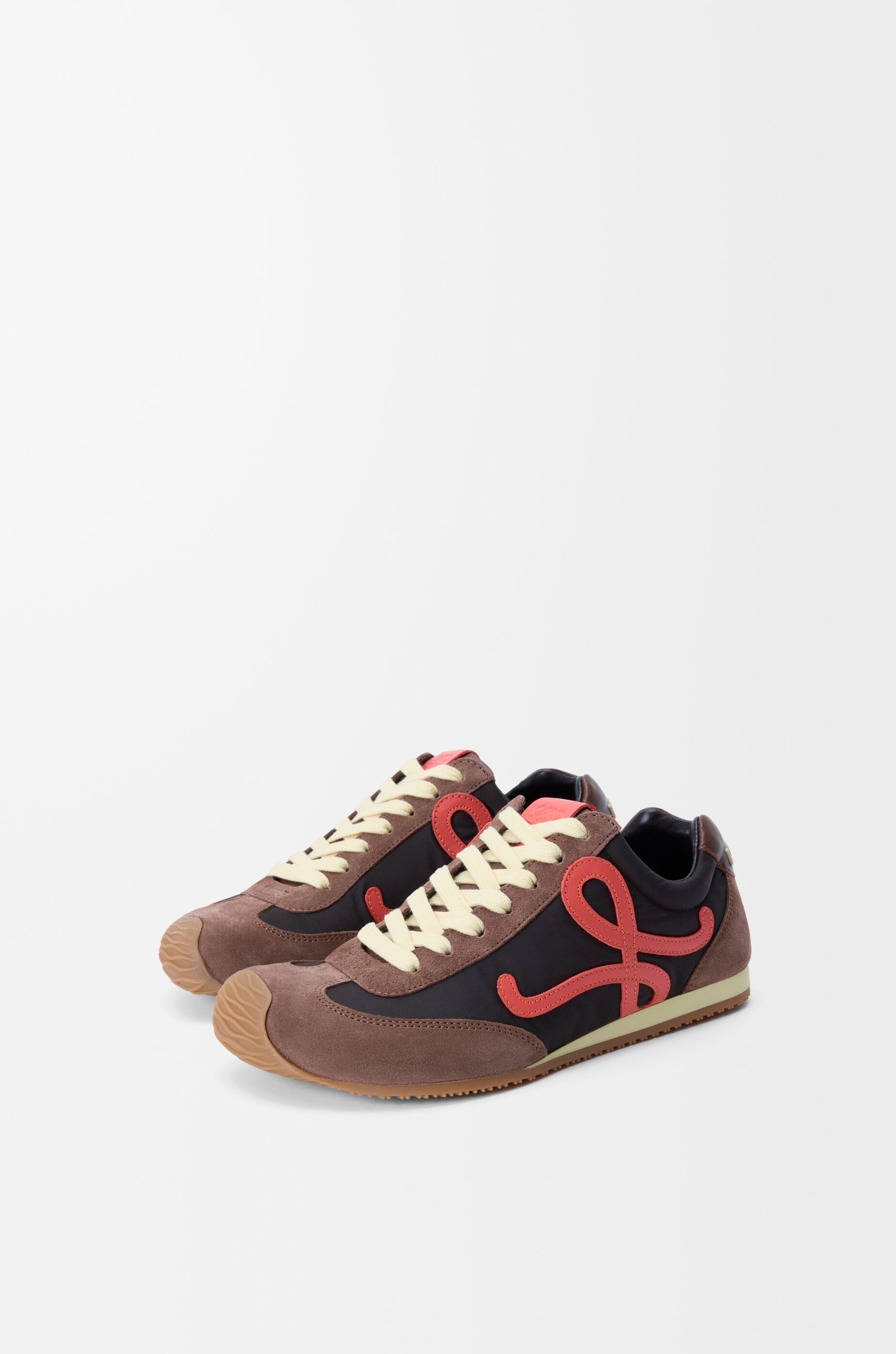 LOEWE Ballet Runner 2.0 in nylon and calfskin Chocolate/Coral/Yellow