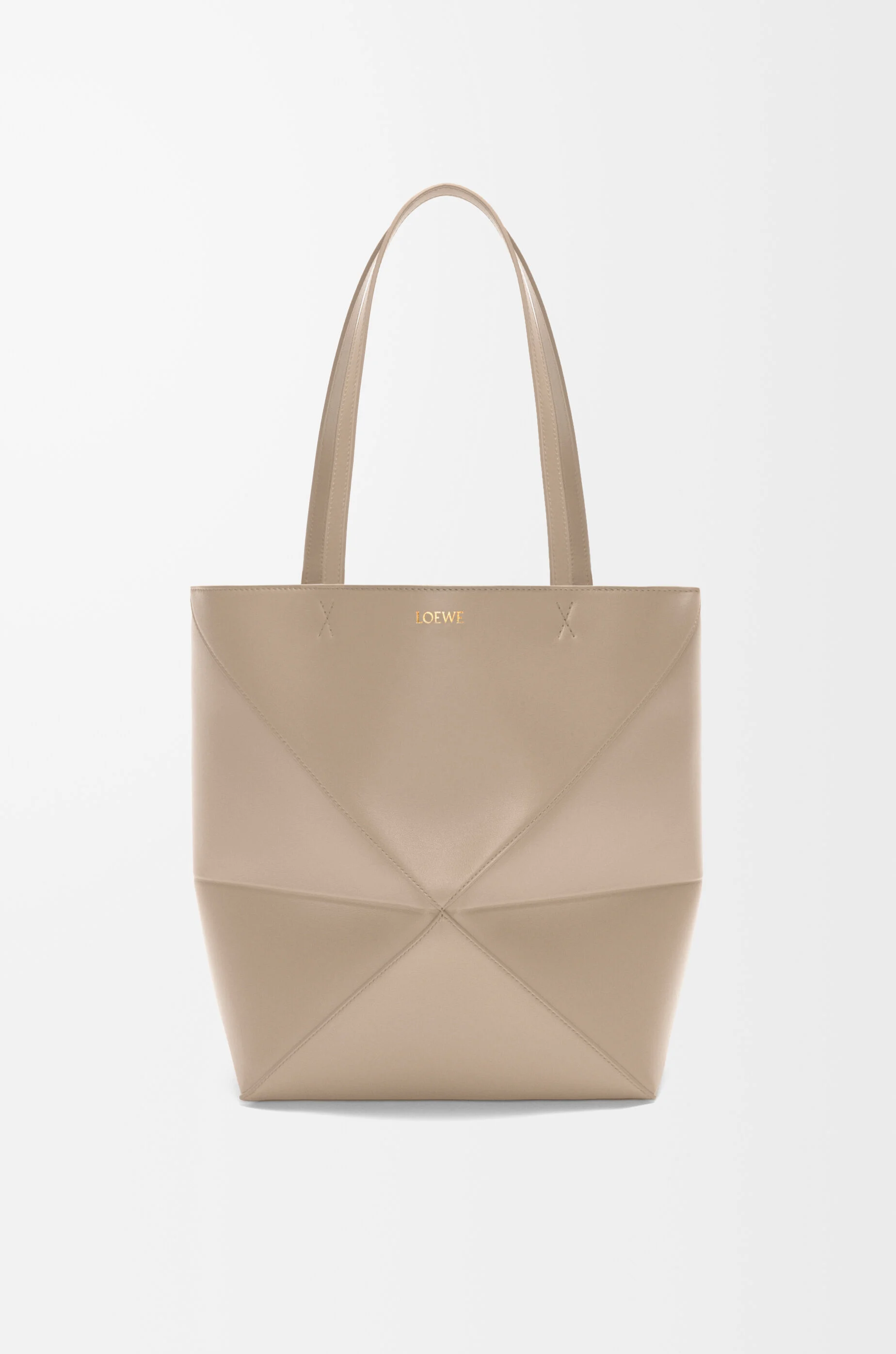 LOEWE Medium Puzzle Fold tote in shiny calfskin Sand