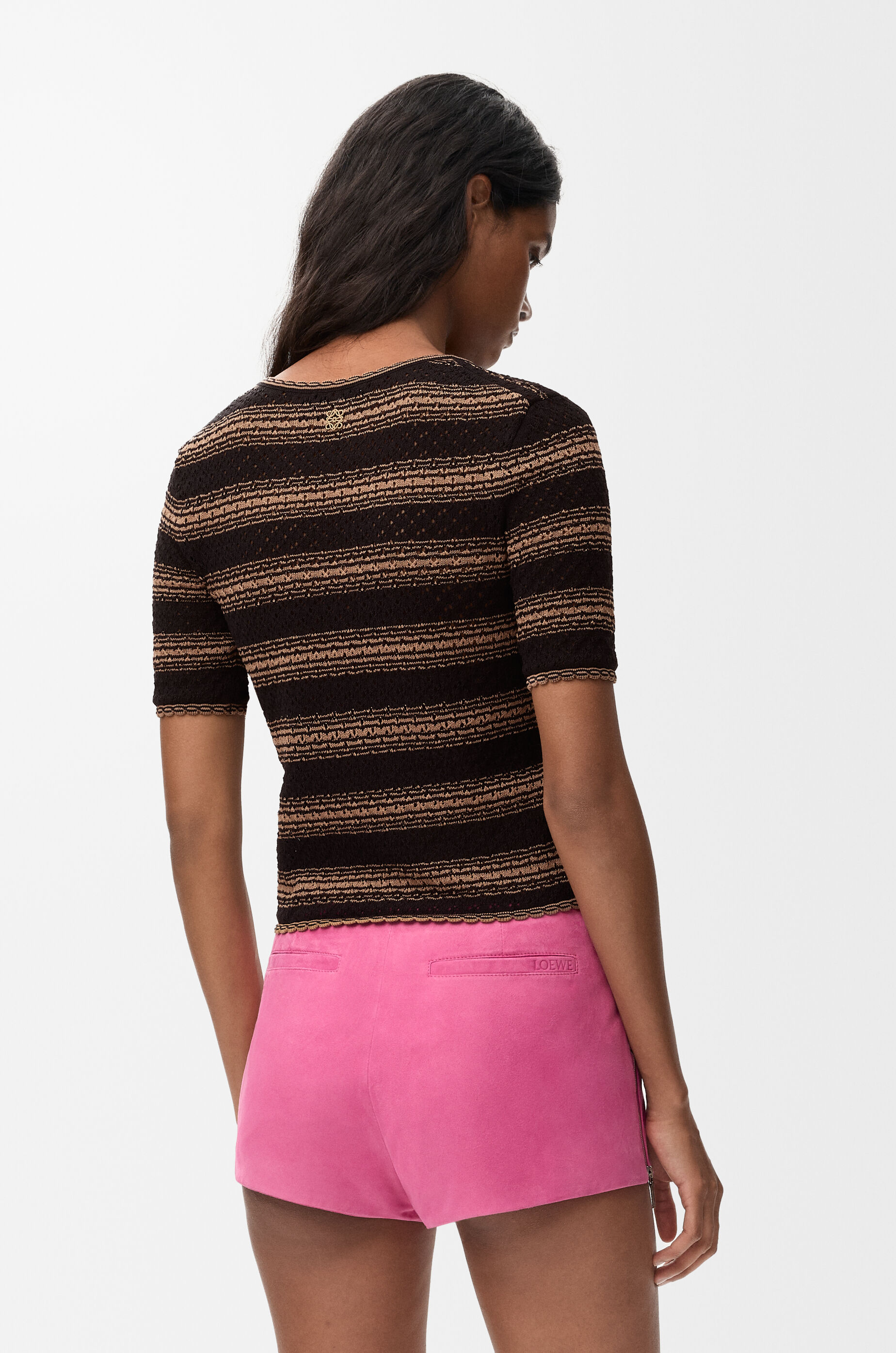 LOEWE Short sleeve sweater in cotton blend Black/Beige