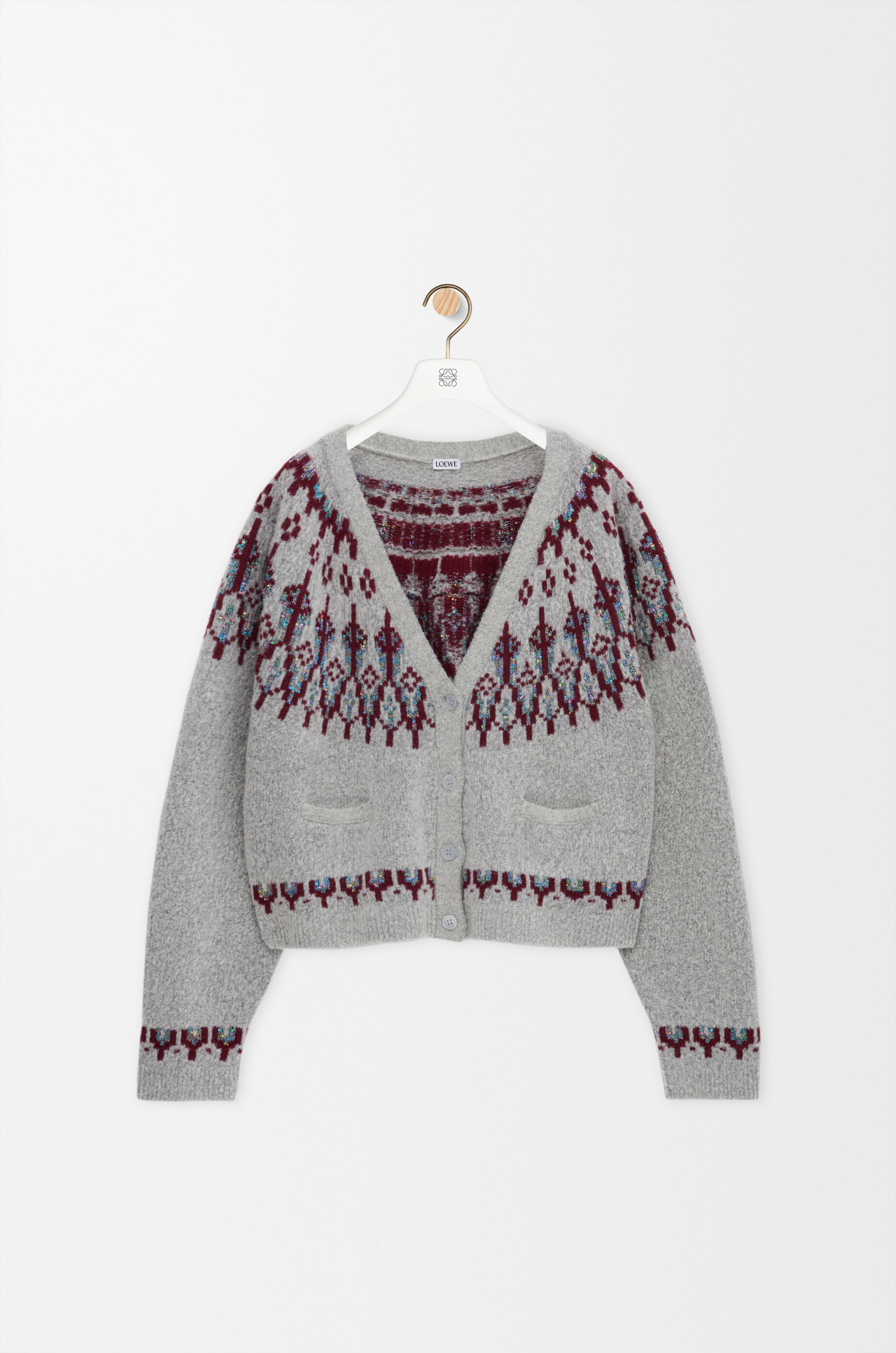 LOEWE Cardigan in wool blend Light Grey/Multicolor