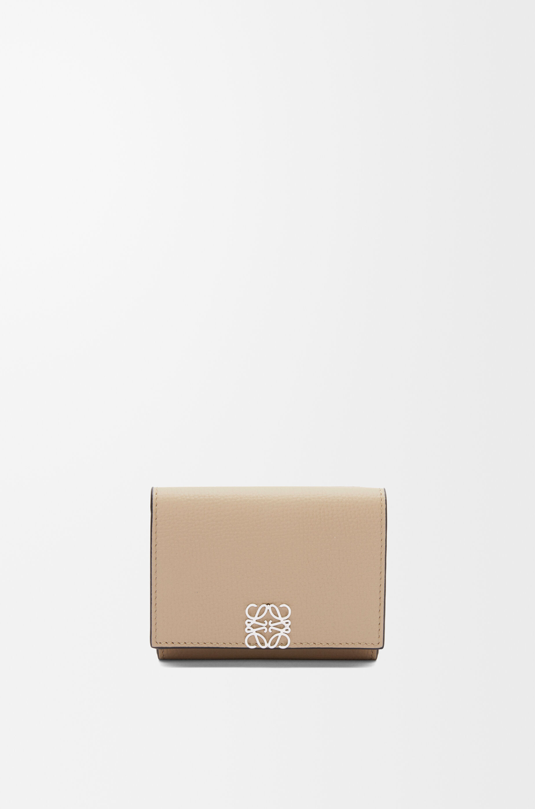 LOEWE Anagram trifold wallet in pebble grained calfskin Sand