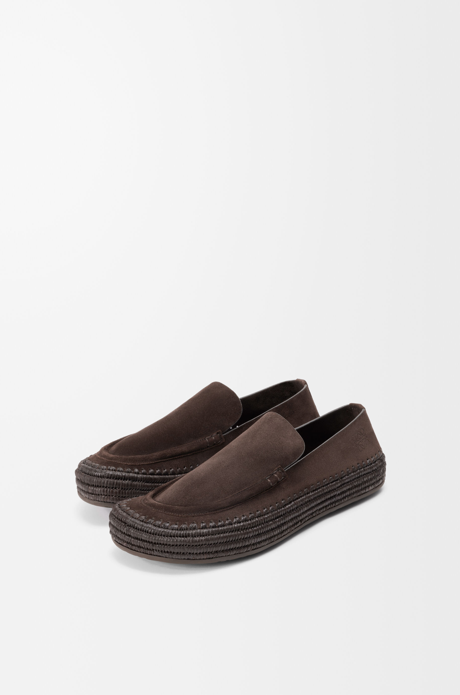 LOEWE Rio loafer in suede and raffia Dark Brown