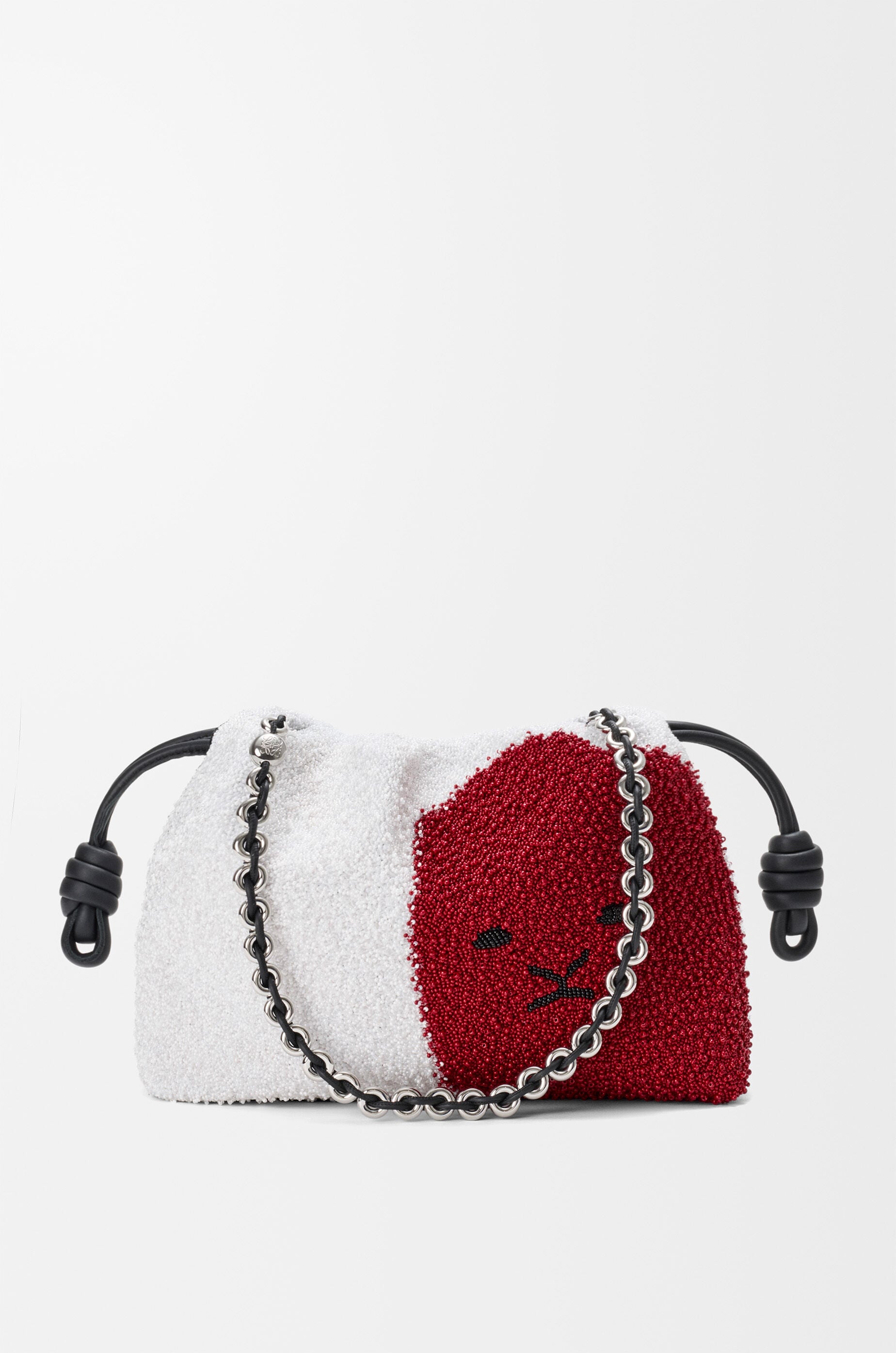 LOEWE Medium Lion Beads Flamenco purse in beaded canvas and calfskin White/Red