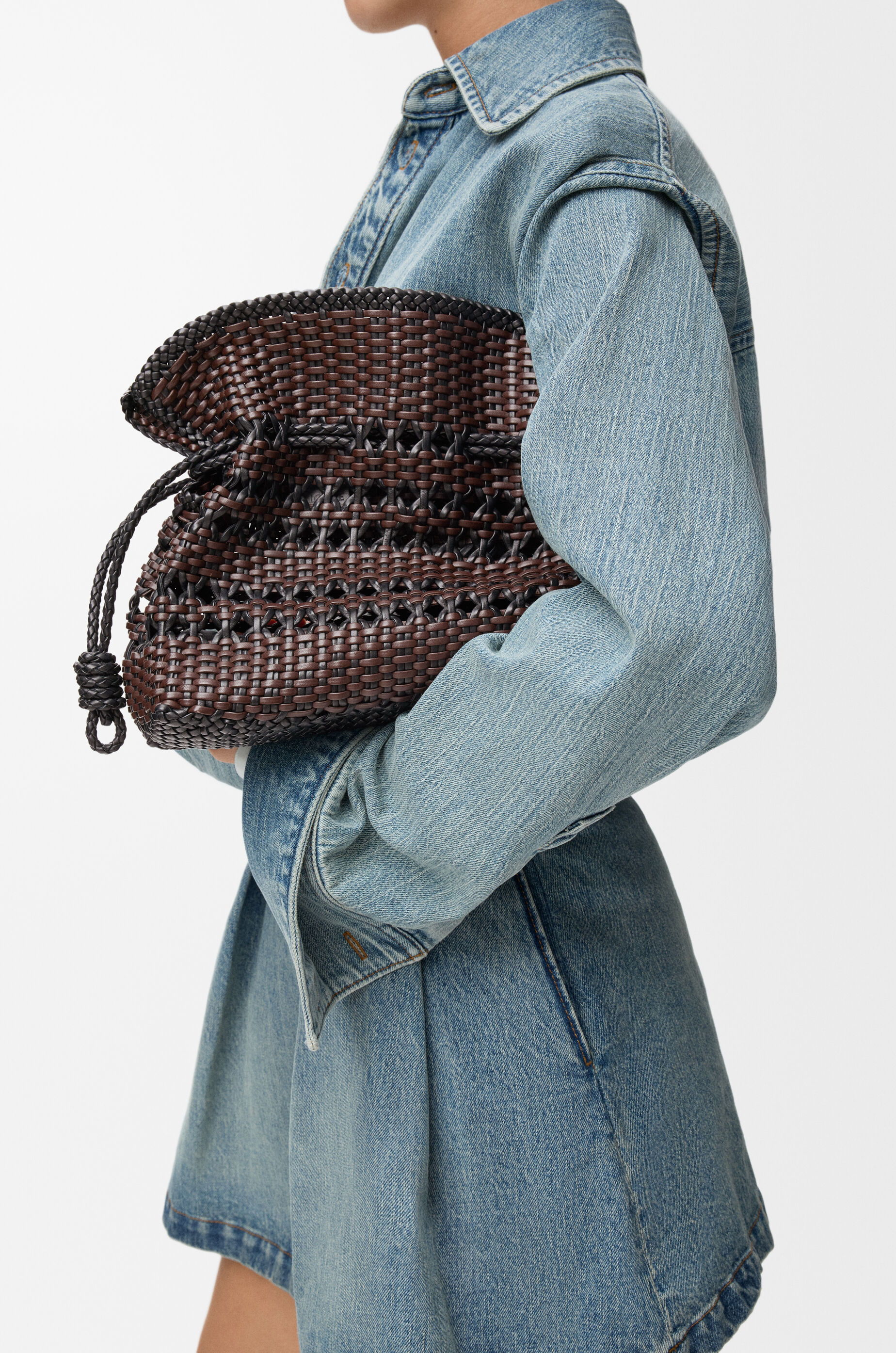 LOEWE Medium Flamenco clutch in woven nappa calfskin Black/Brown