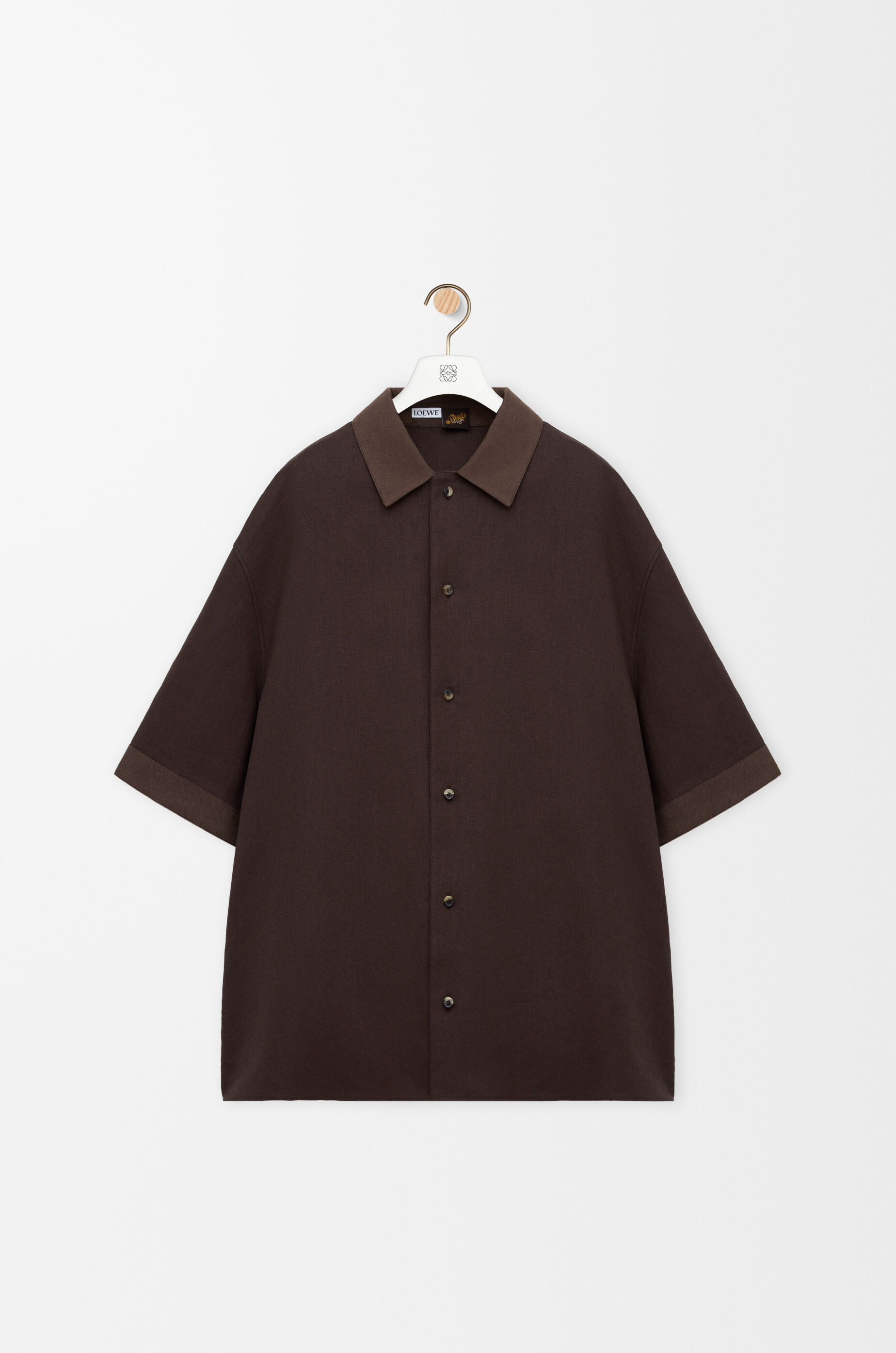 LOEWE Short sleeve shirt in cotton and linen Dark Brown/Brown
