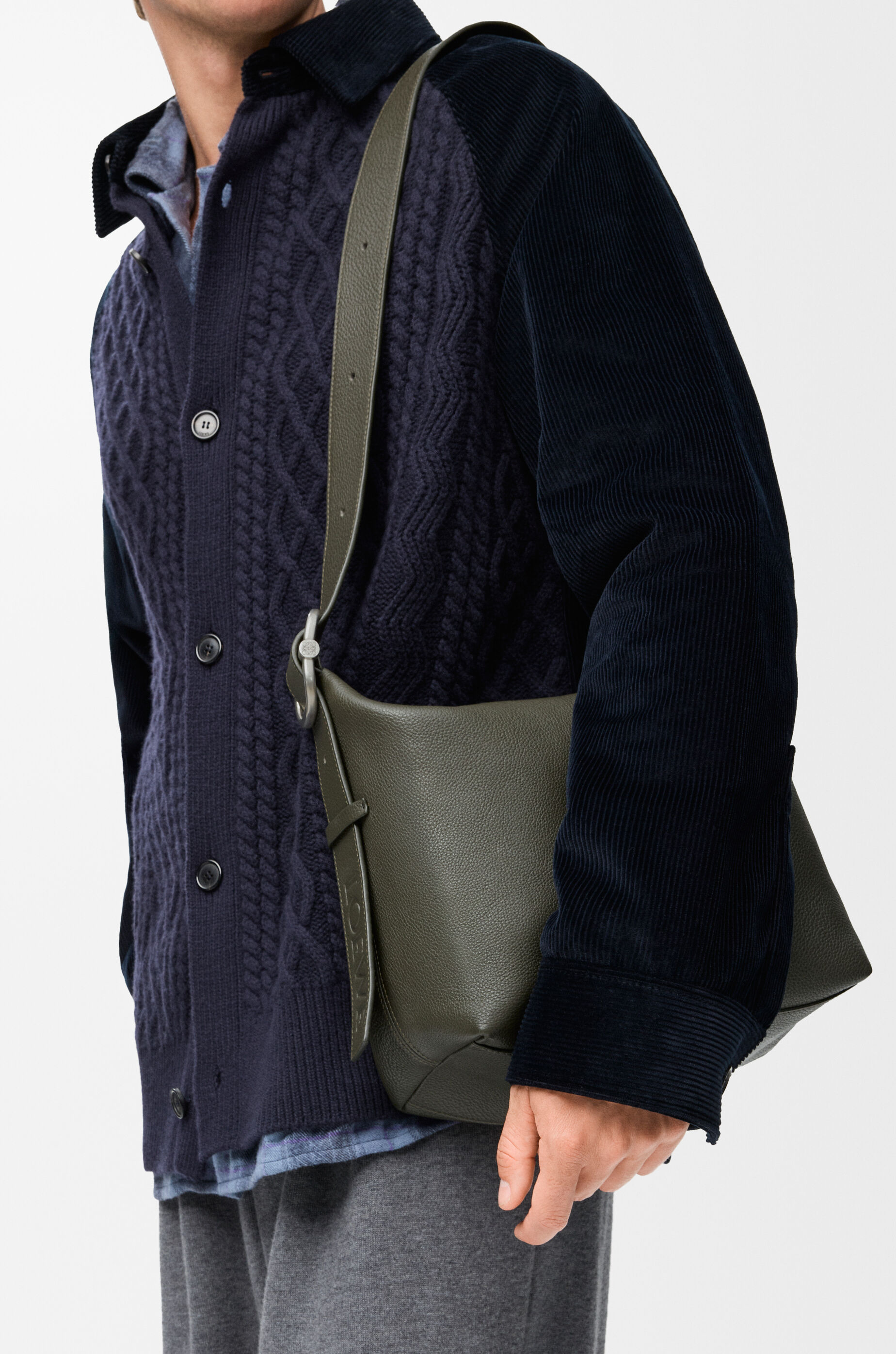 LOEWE Medium Loop hobo in supple grained calfskin Dark Khaki