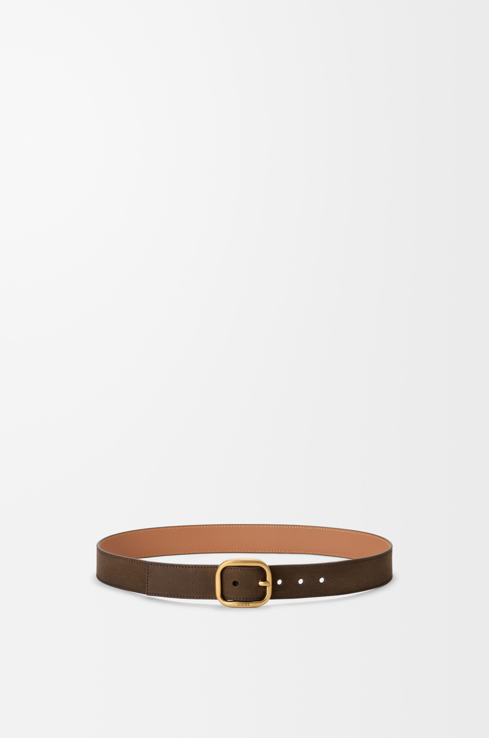 LOEWE Rounded soft belt in nubuck Tundra/Vintage Gold
