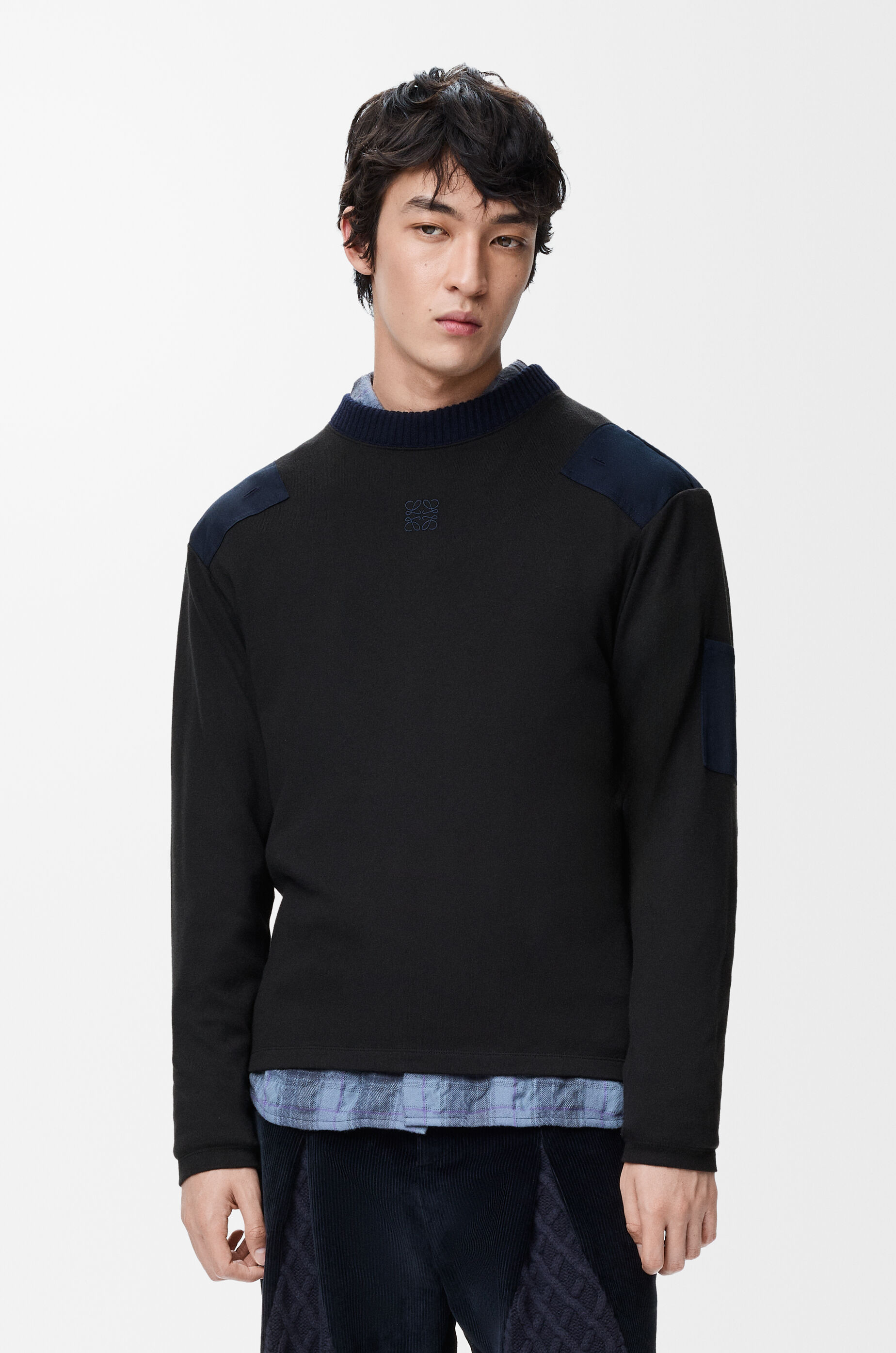 LOEWE Long sleeve top in cotton blend Anthracite/Dark Navy