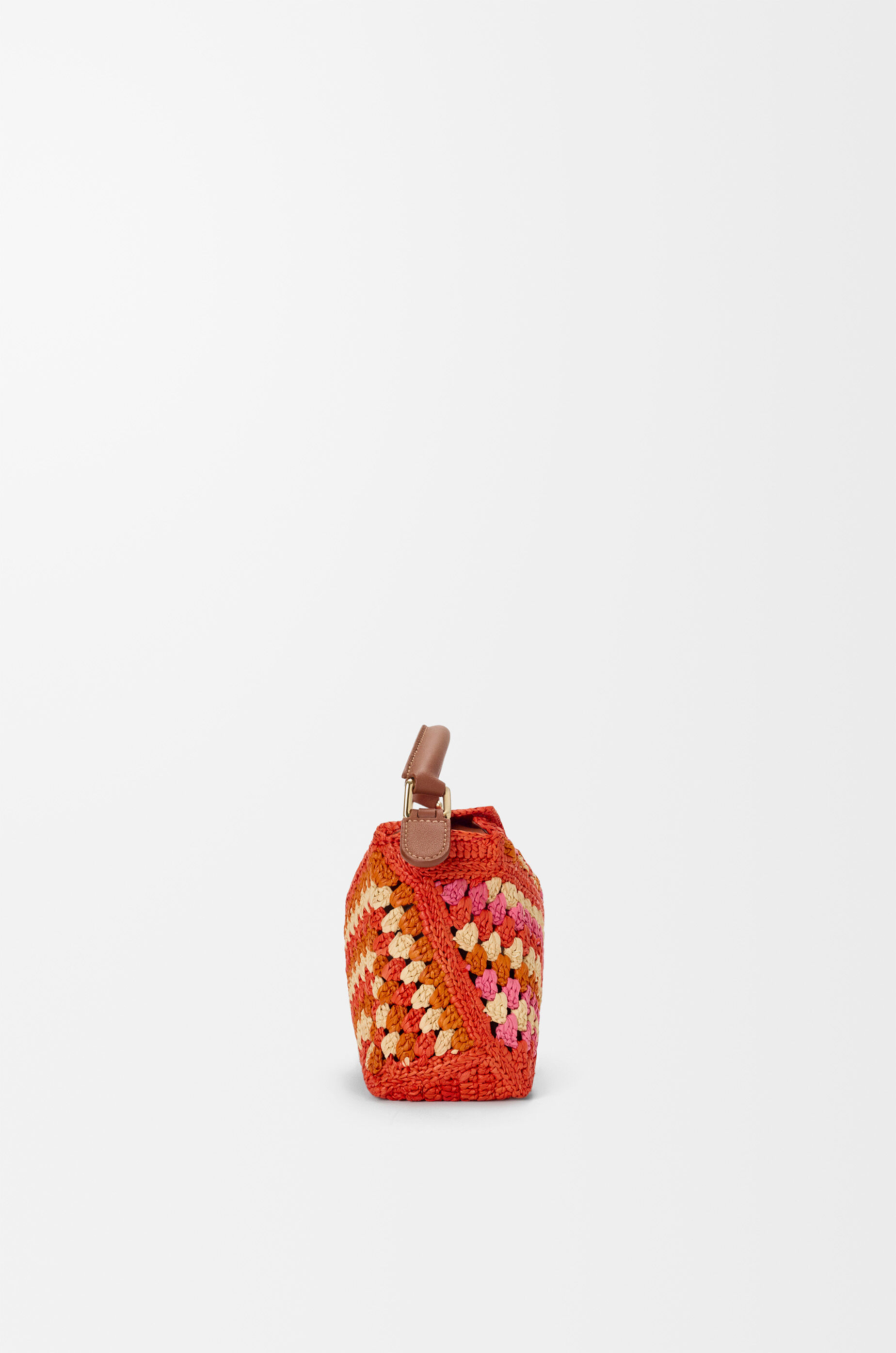 LOEWE Mini Puzzle Edge bag in raffia and calfskin Bright Orange/Pink