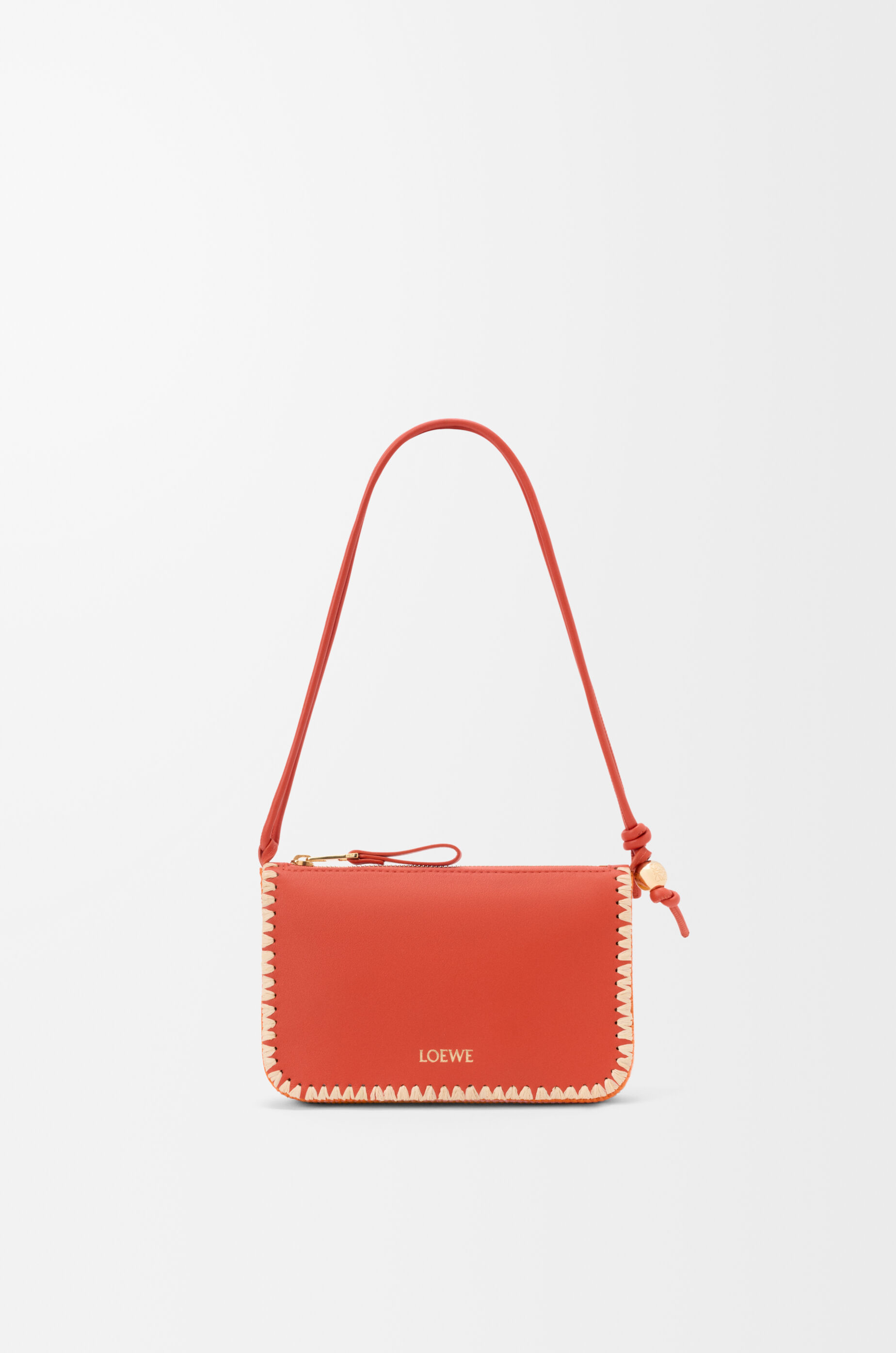 LOEWE Rio pouch in classic calfskin and raffia Deep Saffron