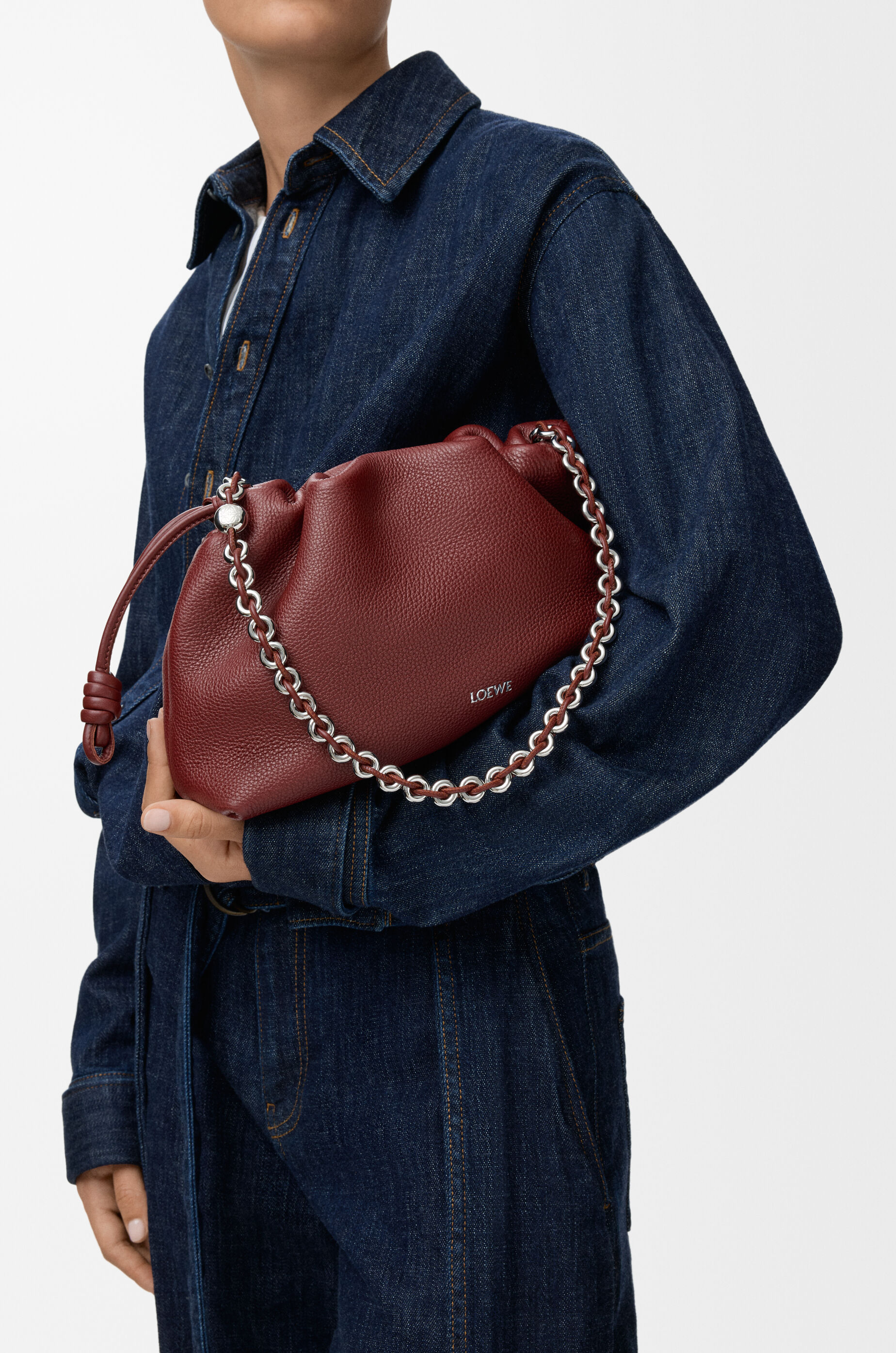 LOEWE Medium Flamenco purse in fine grained calfskin Mahogany