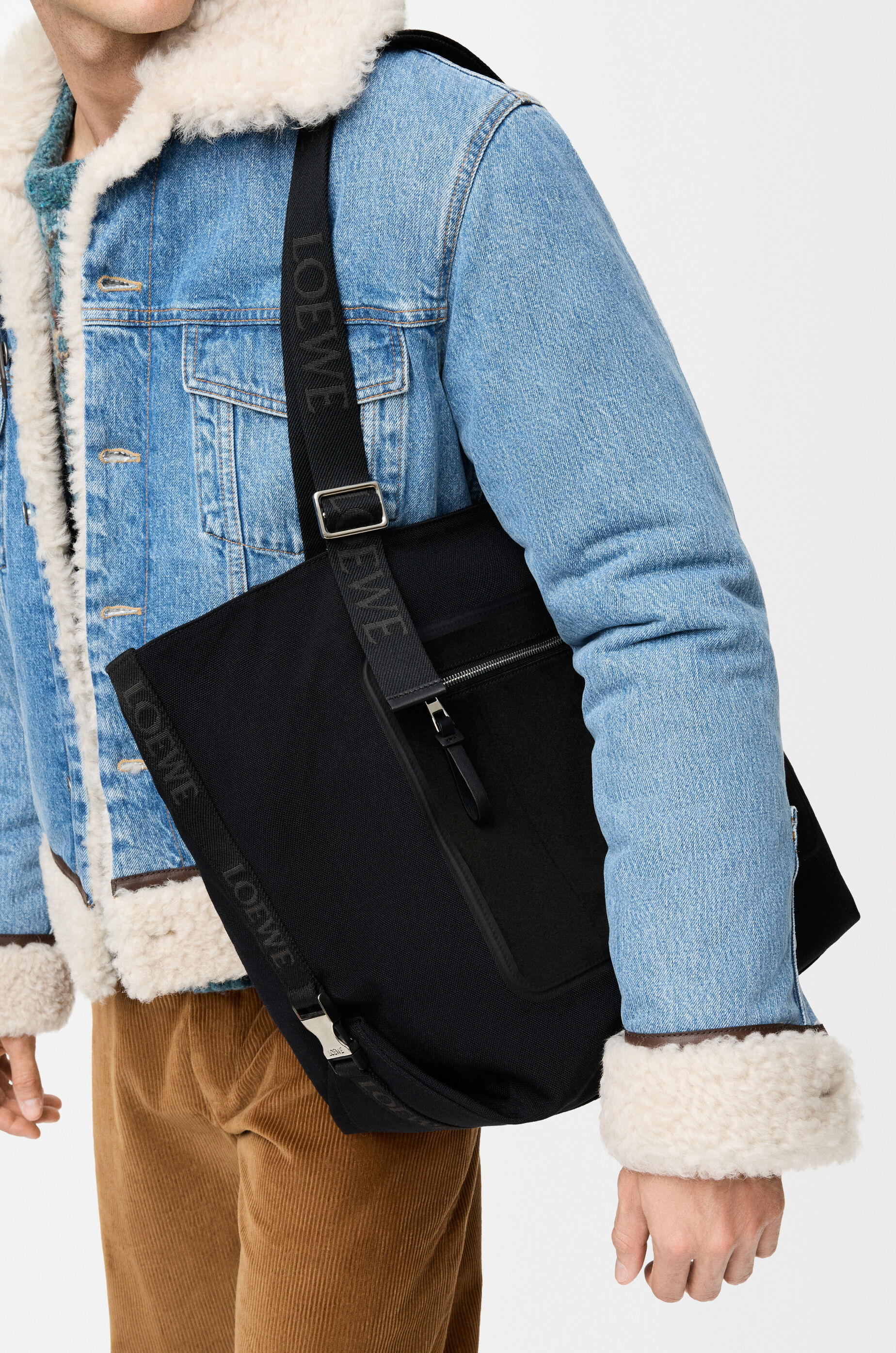 LOEWE Flex zipped tote in canvas and suede Black