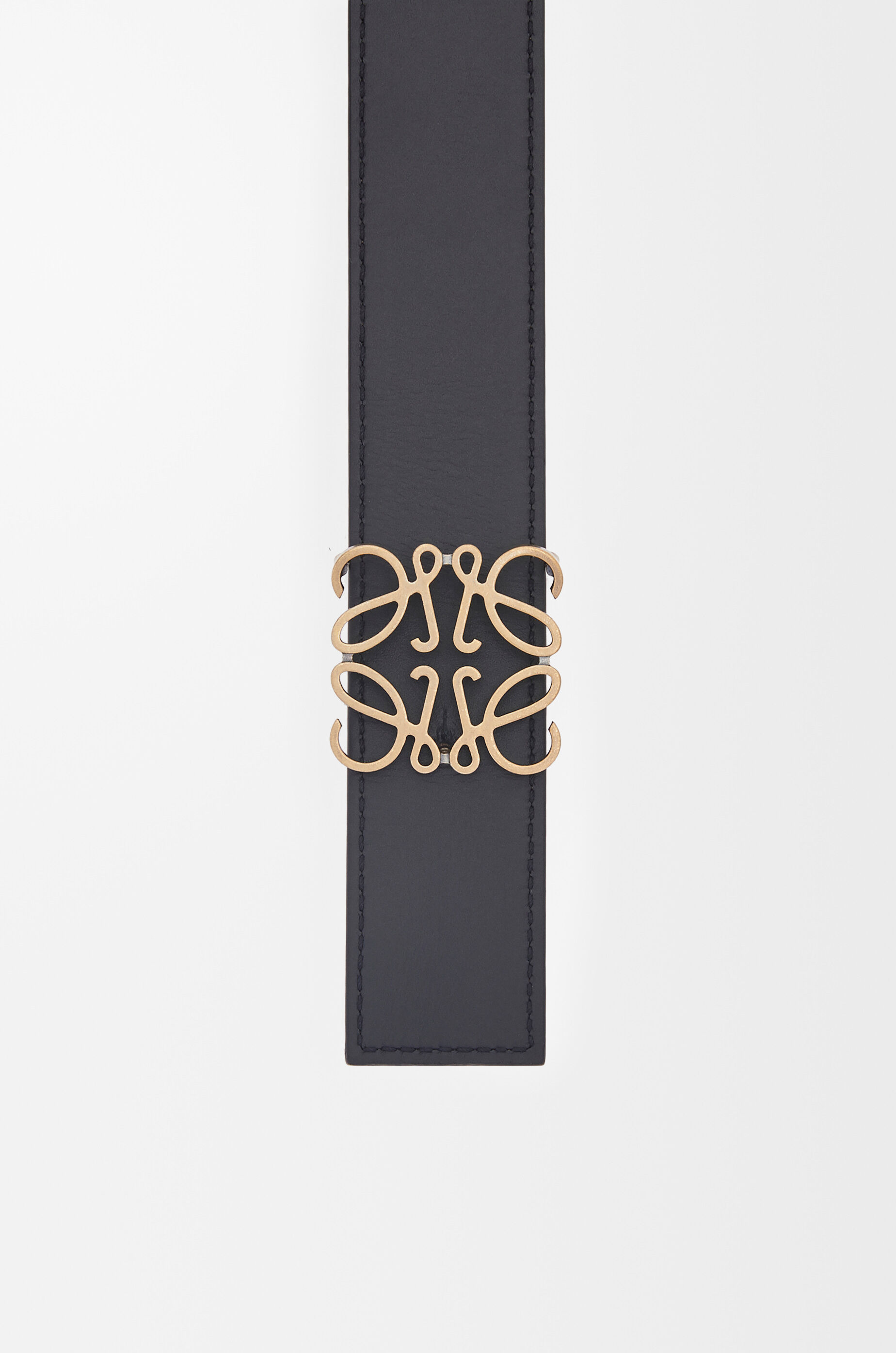 LOEWE Reversible Anagram belt in soft grained calfskin and smooth calfskin Tan/Black/Old Gold