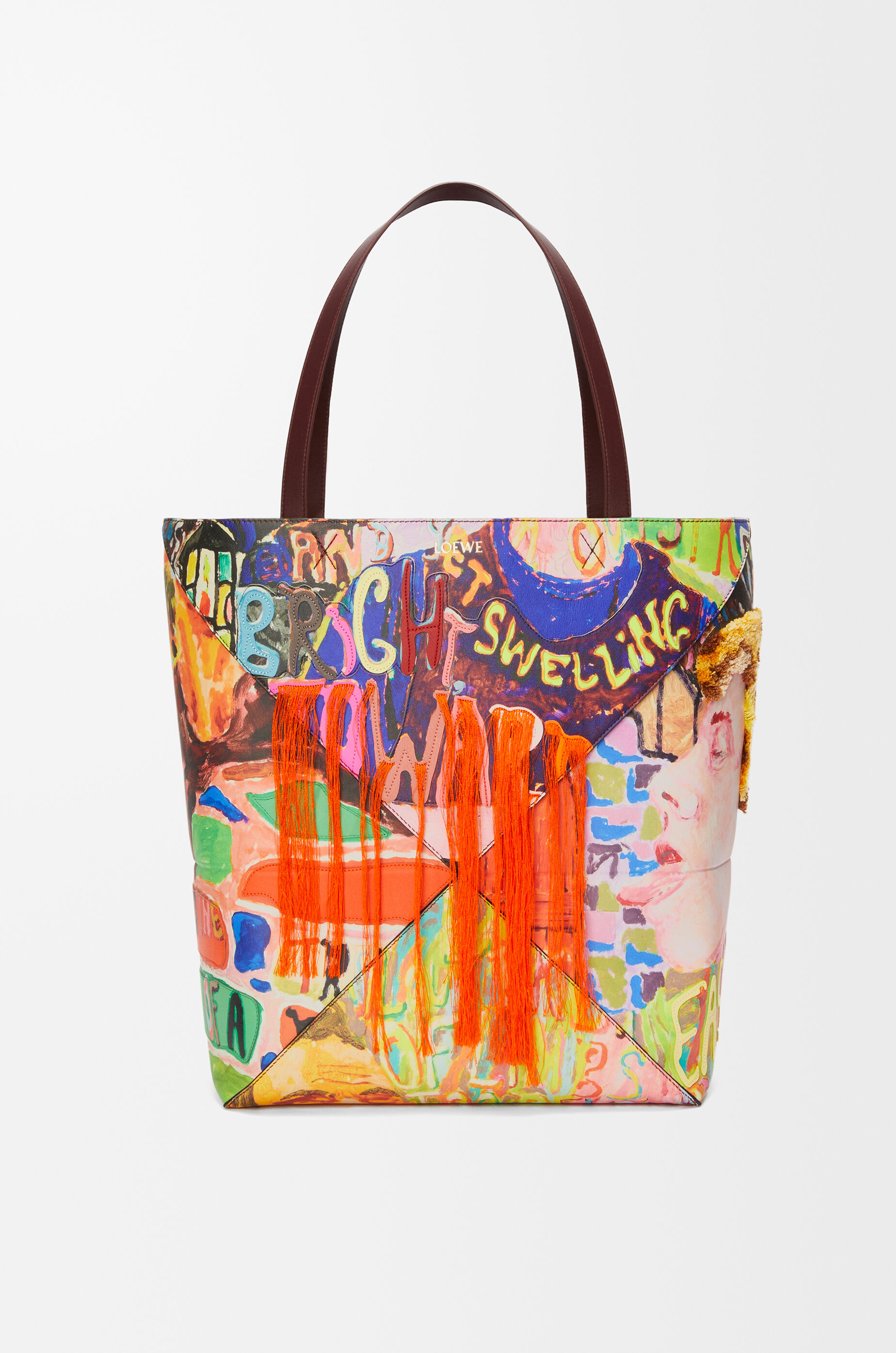 LOEWE XL Puzzle Fold tote in classic calfskin Dark Burgundy/Multicolor
