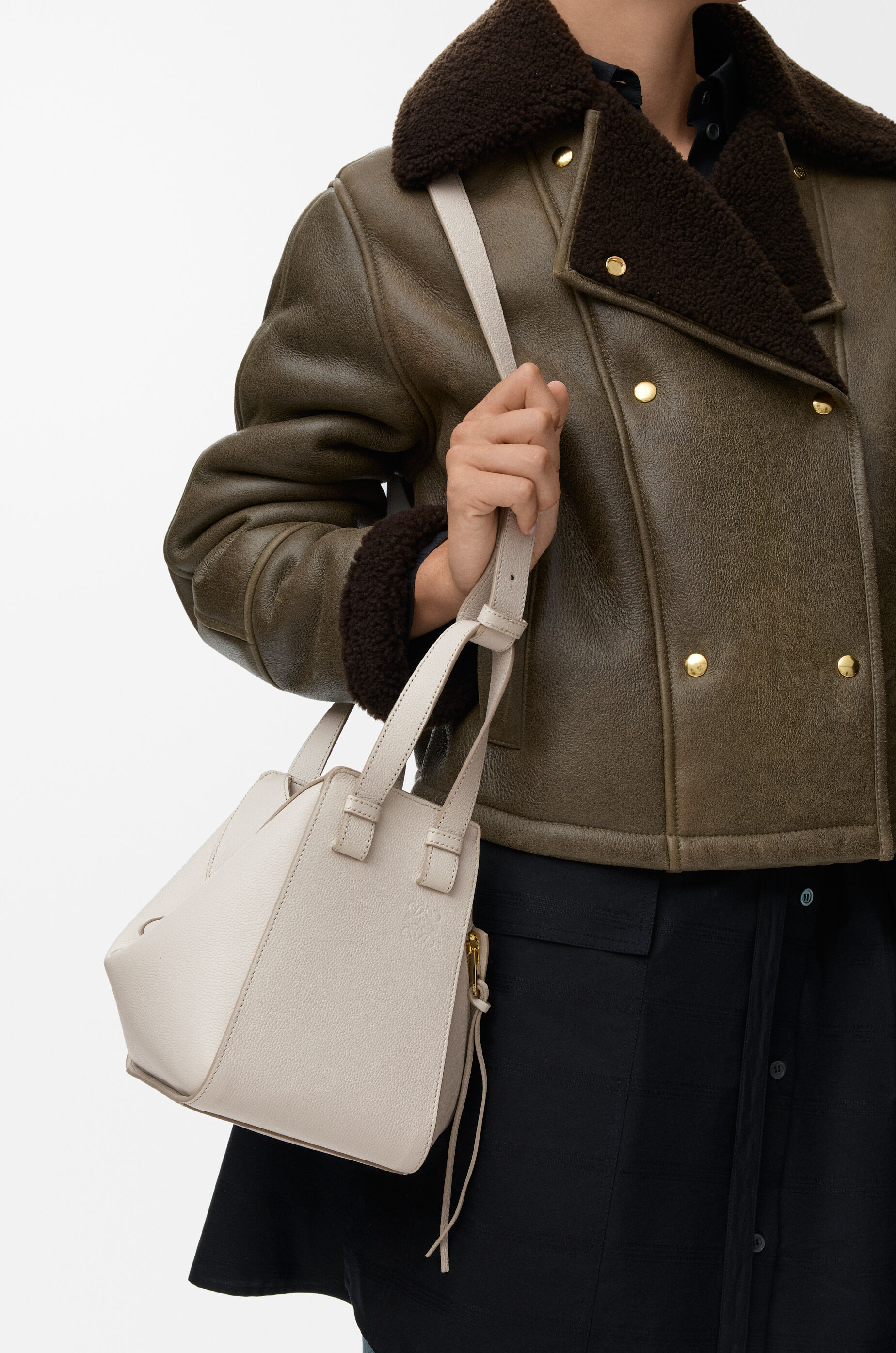 LOEWE Compact Hammock bag in soft grained calfskin Light Ghost