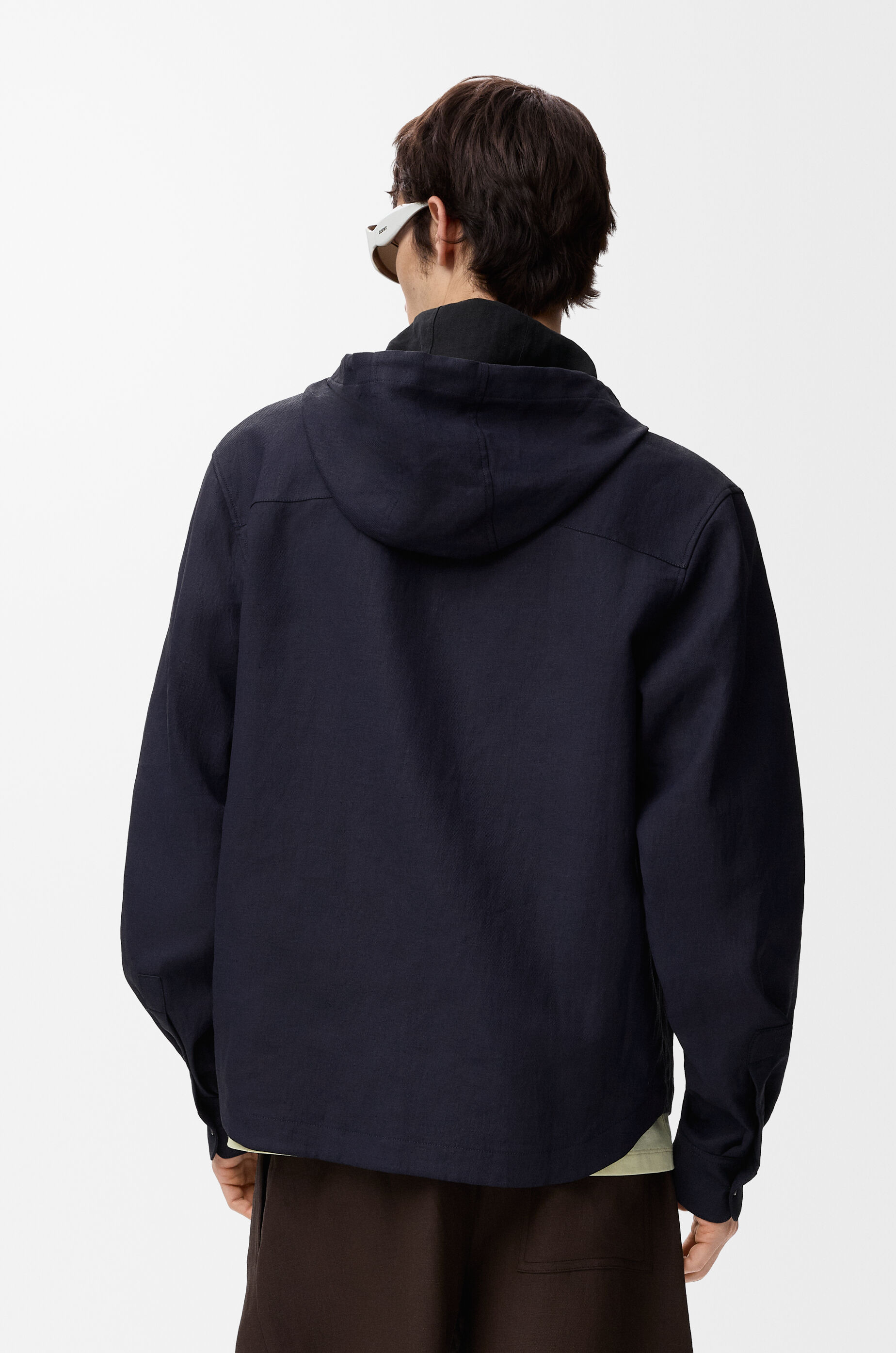 LOEWE Hooded shirt in cotton and linen Navy/Black