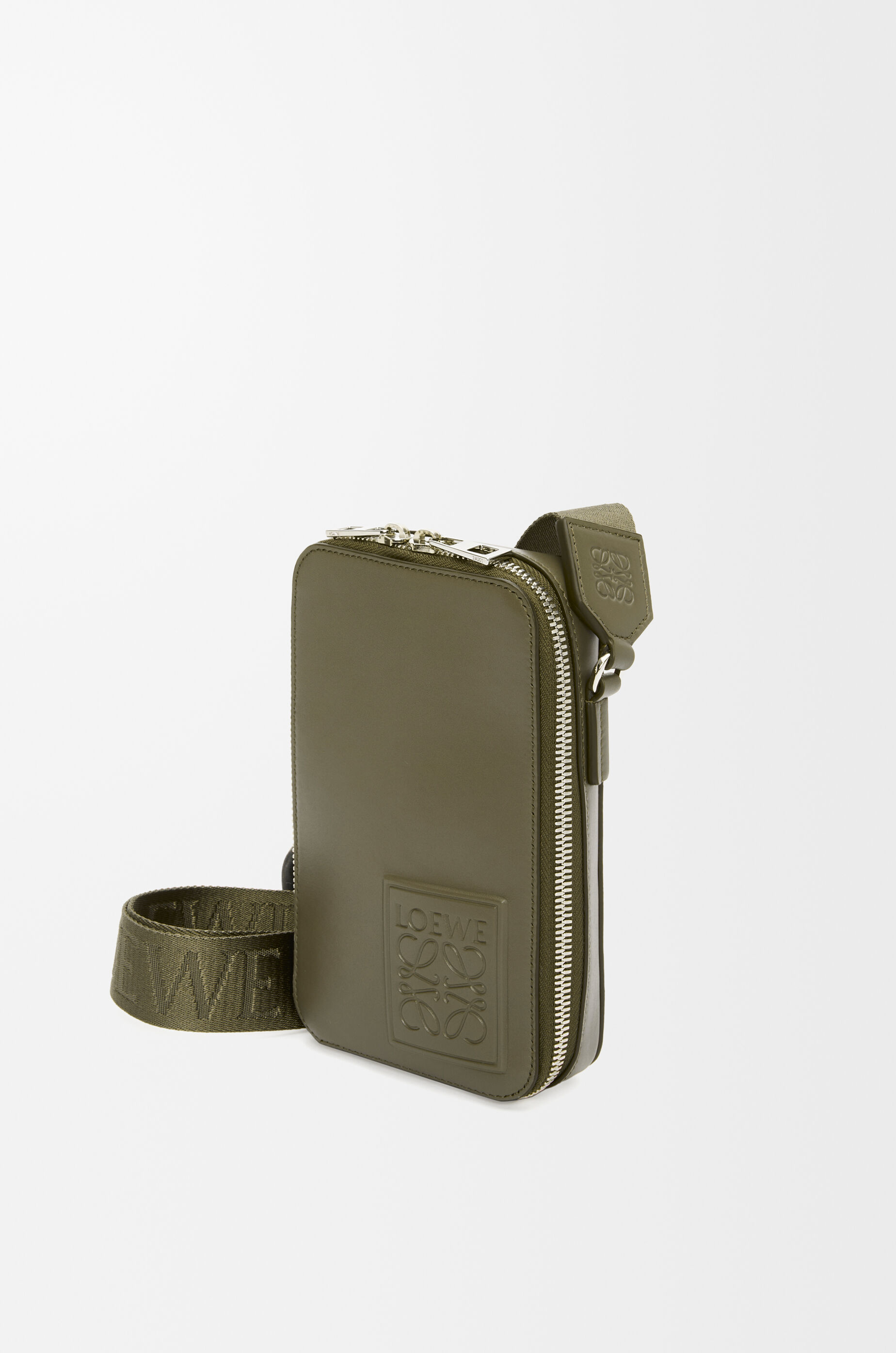 LOEWE Vertical crossbody pocket in satin calfskin Khaki Green