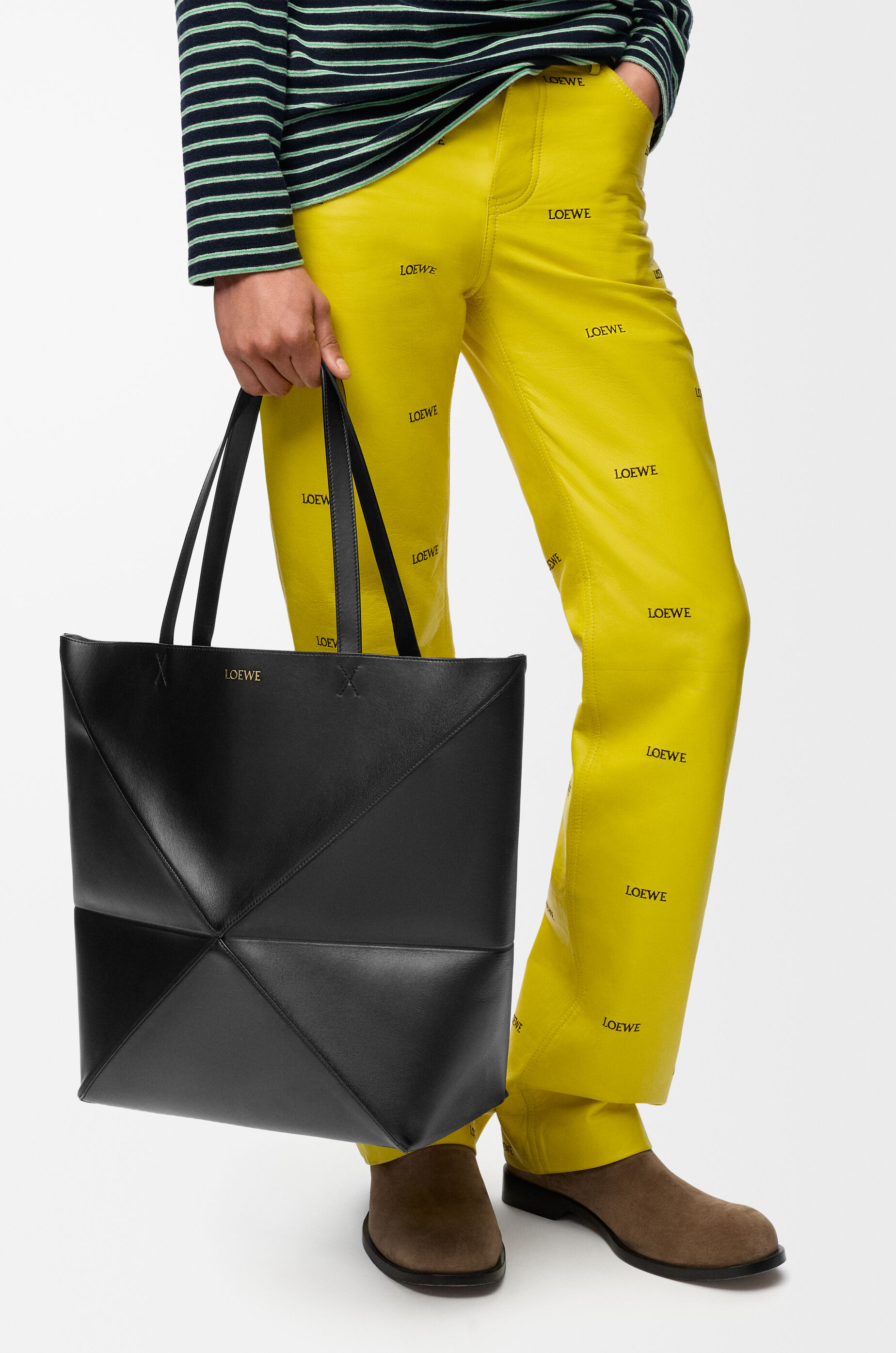 LOEWE XL Puzzle Fold tote in shiny calfskin Black