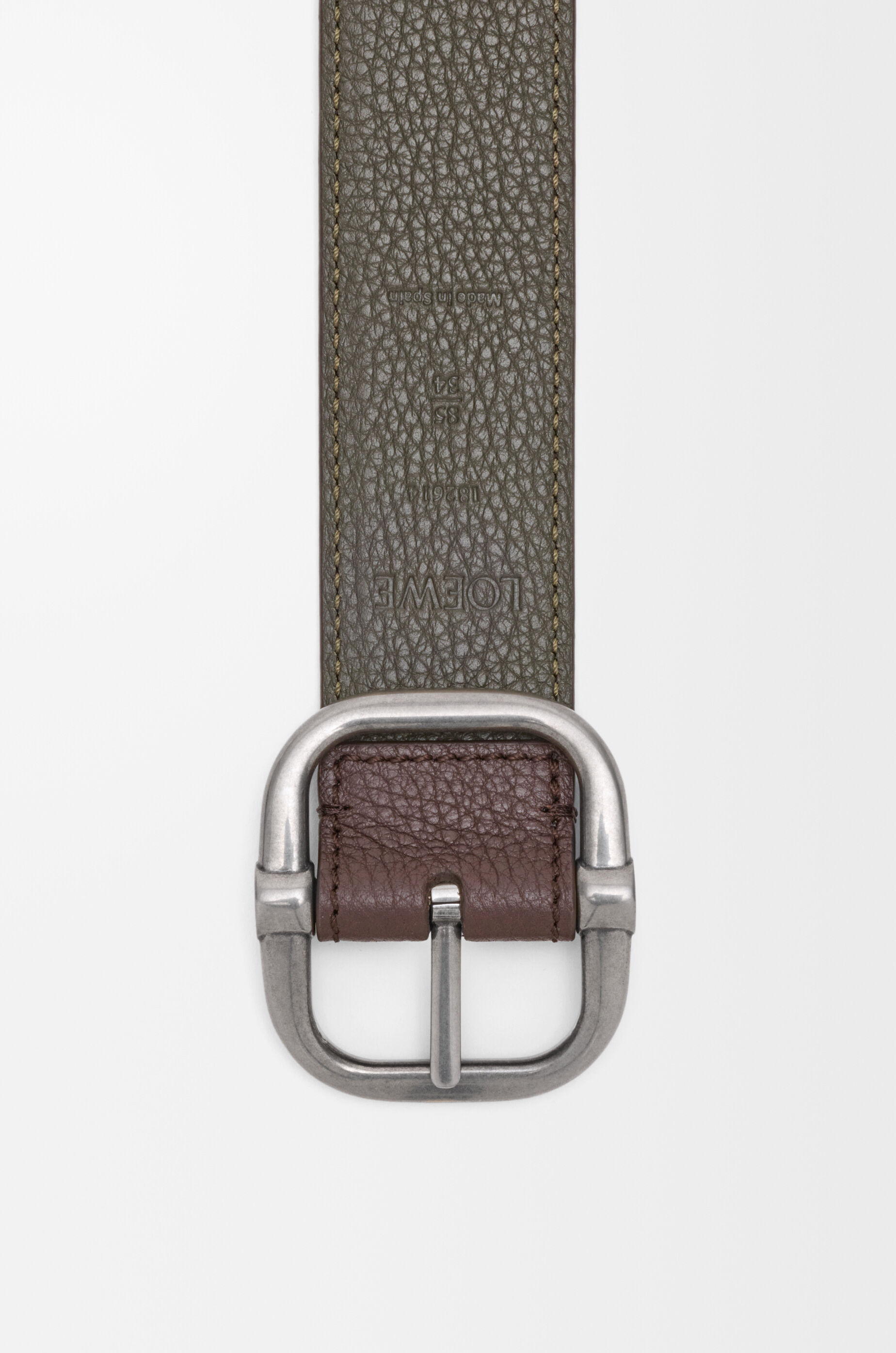 LOEWE Reversible Loop belt in supple grained calfskin Chocolate/Dark Khaki/Vint Pall