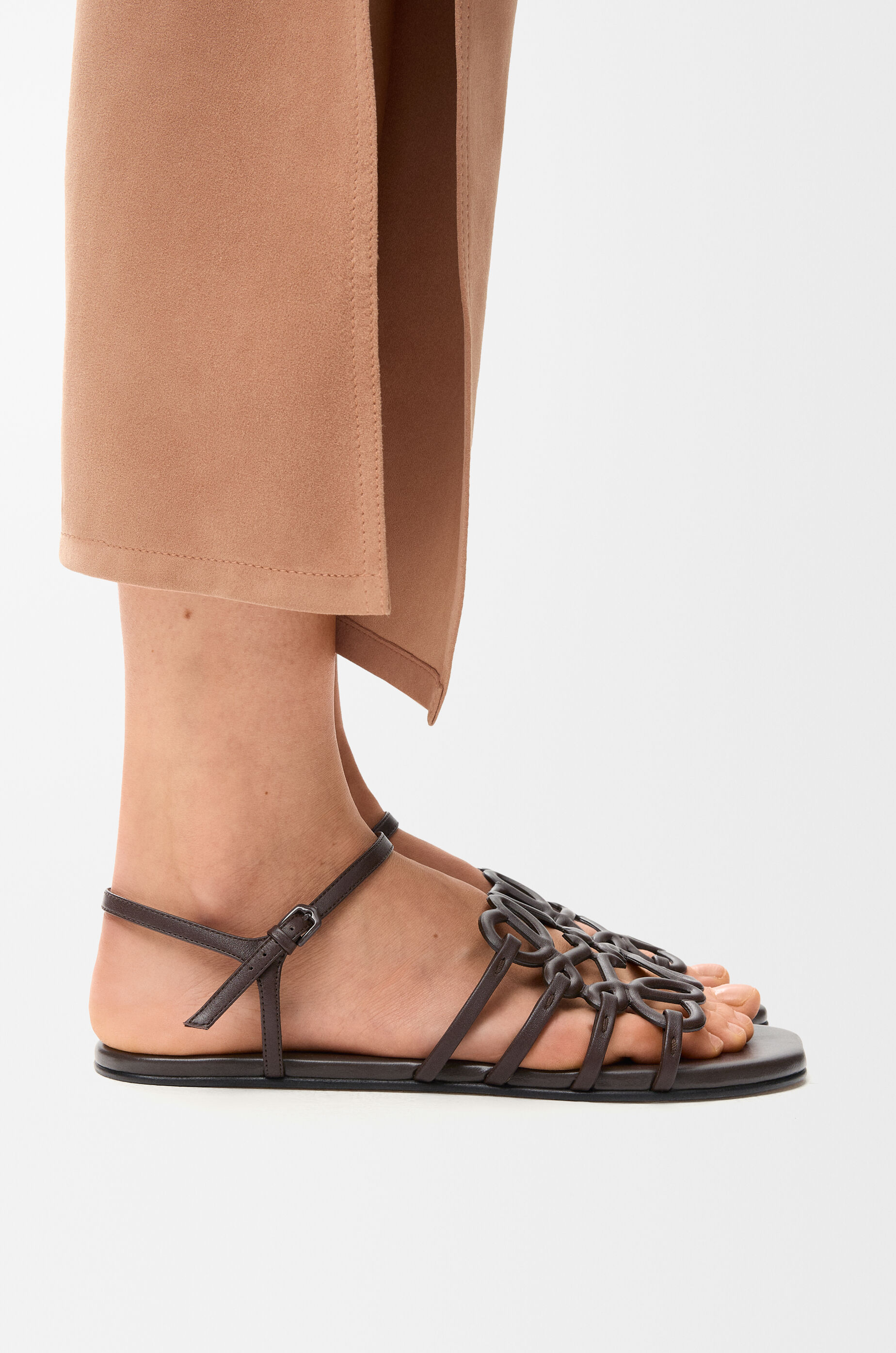 LOEWE Petal Anagram sandal in calfskin Dark Brown